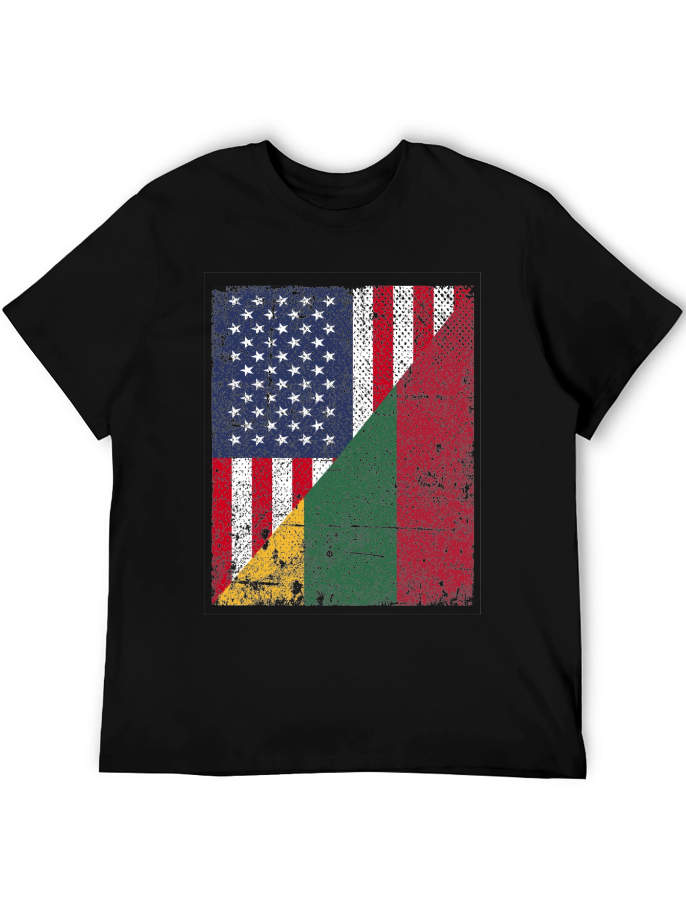 USA & Benin Flag Distressed Graphic T-Shirt