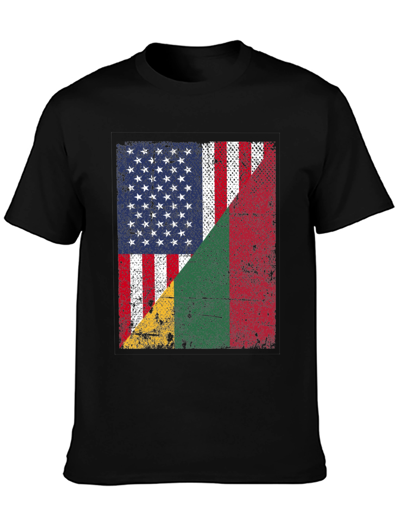 USA & Benin Flag Distressed Graphic T-Shirt