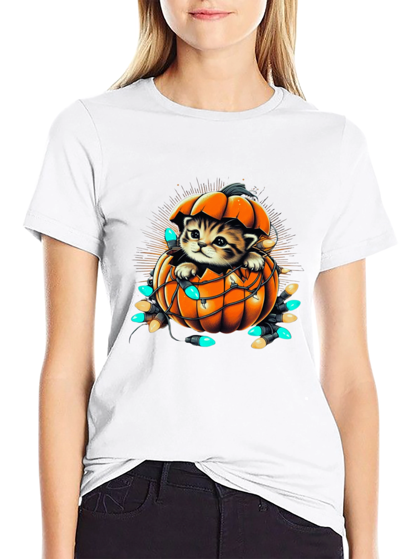 Cute Kitten Pumpkin Halloween T-Shirt
