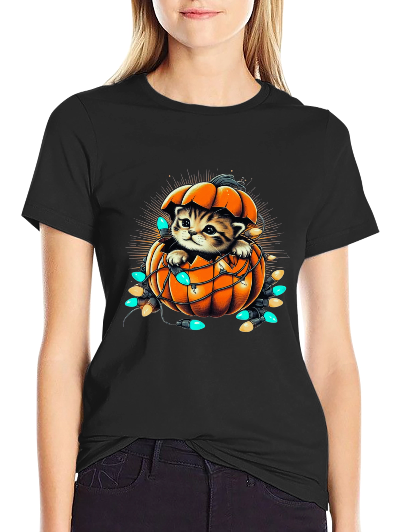 Cute Kitten Pumpkin Halloween T-Shirt