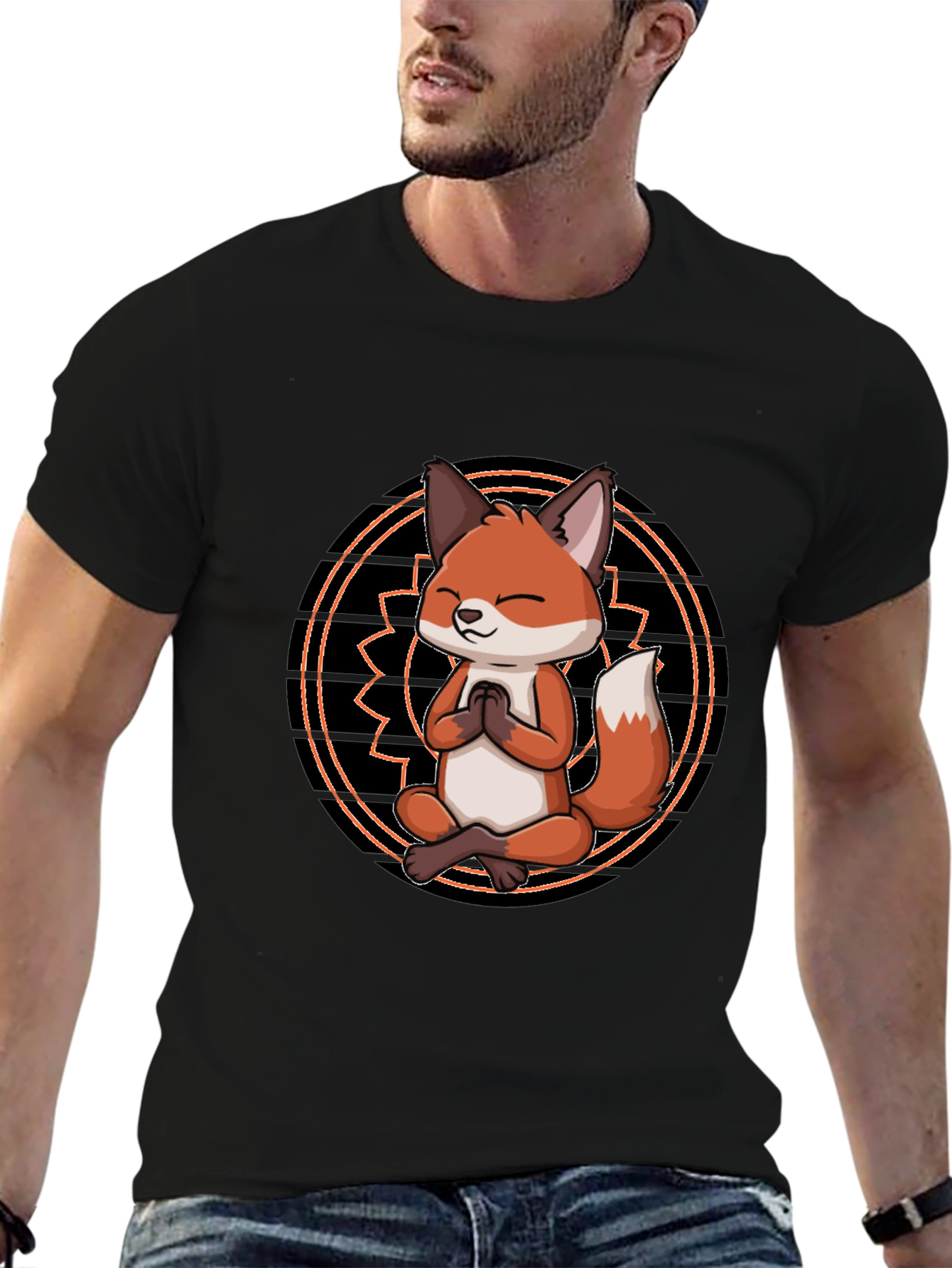 Yoga Fox Graphic Tee - Meditating Animal Print