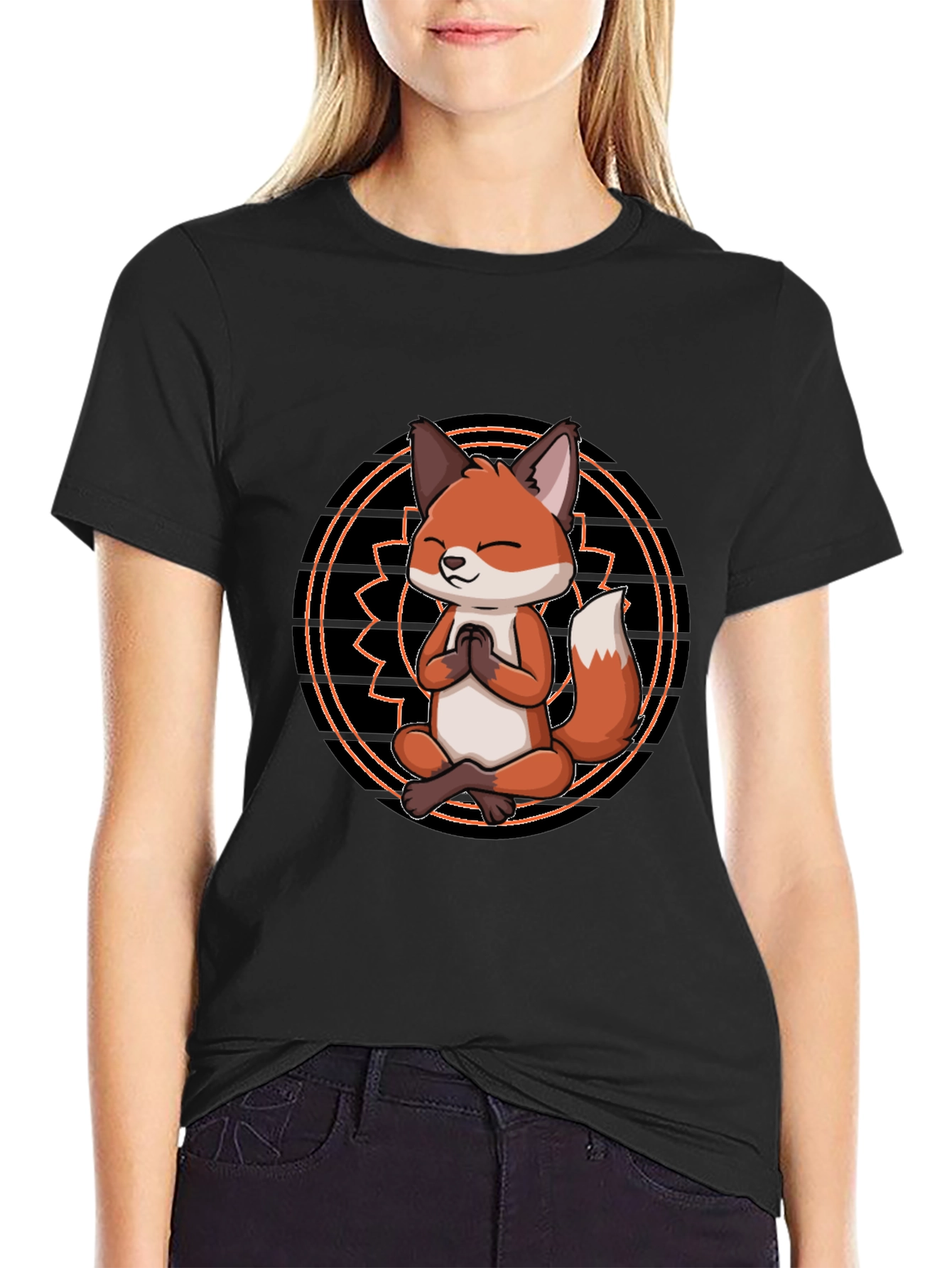Yoga Fox Graphic Tee - Meditating Animal Print