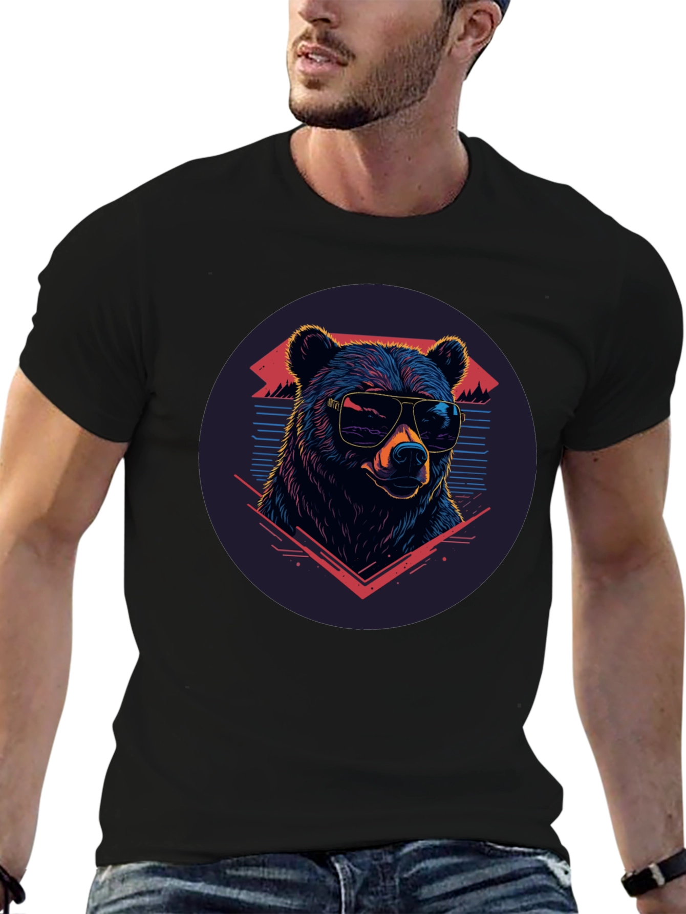 Cool Bear Graphic Tee - Retro Style Black T-Shirt