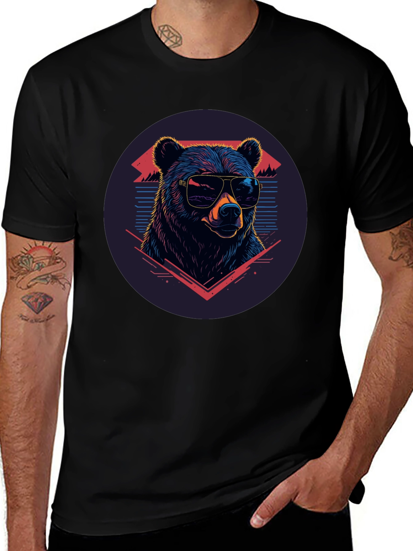 Cool Bear Graphic Tee - Retro Style Black T-Shirt