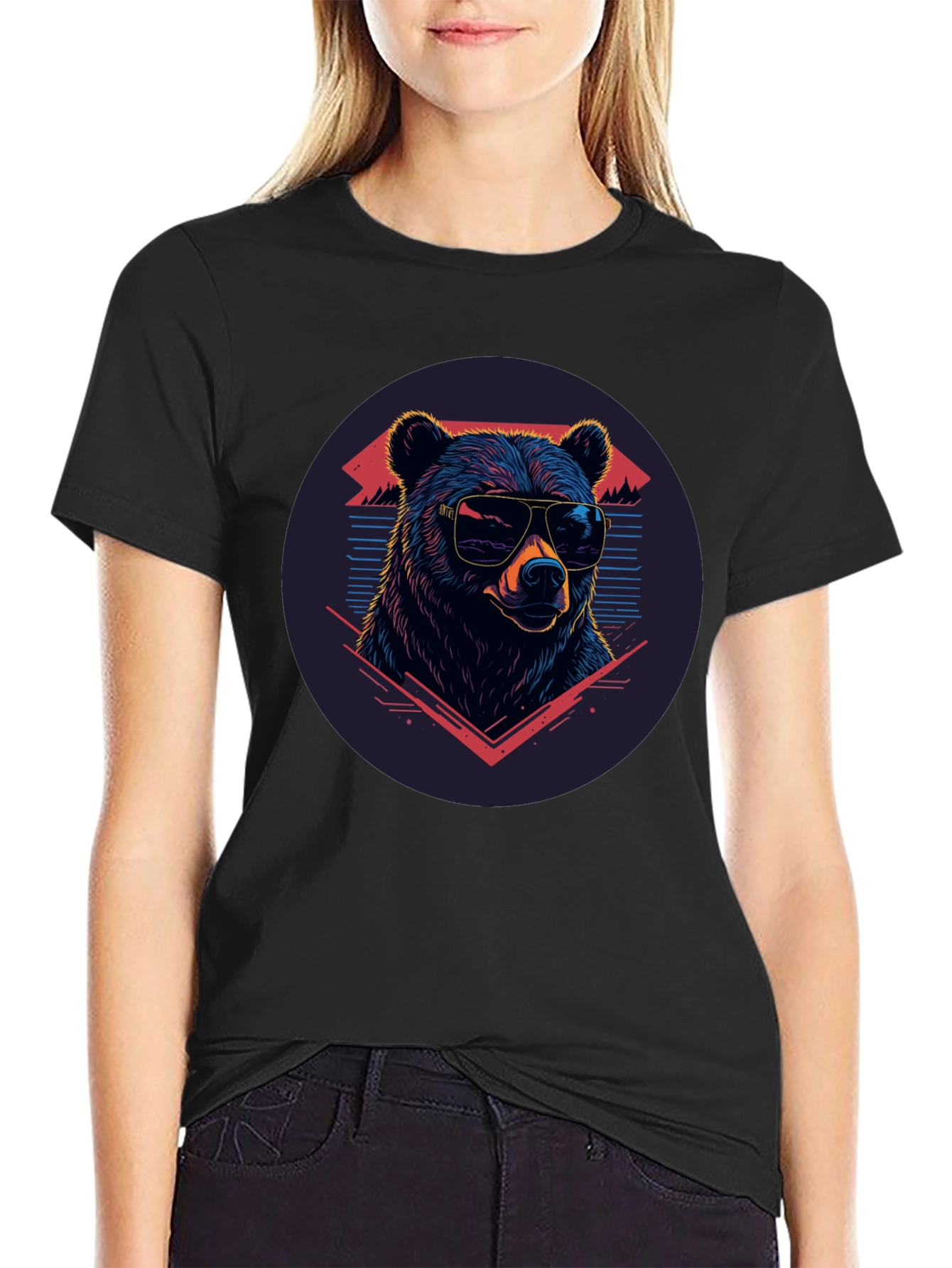 Cool Bear Graphic Tee - Retro Style Black T-Shirt
