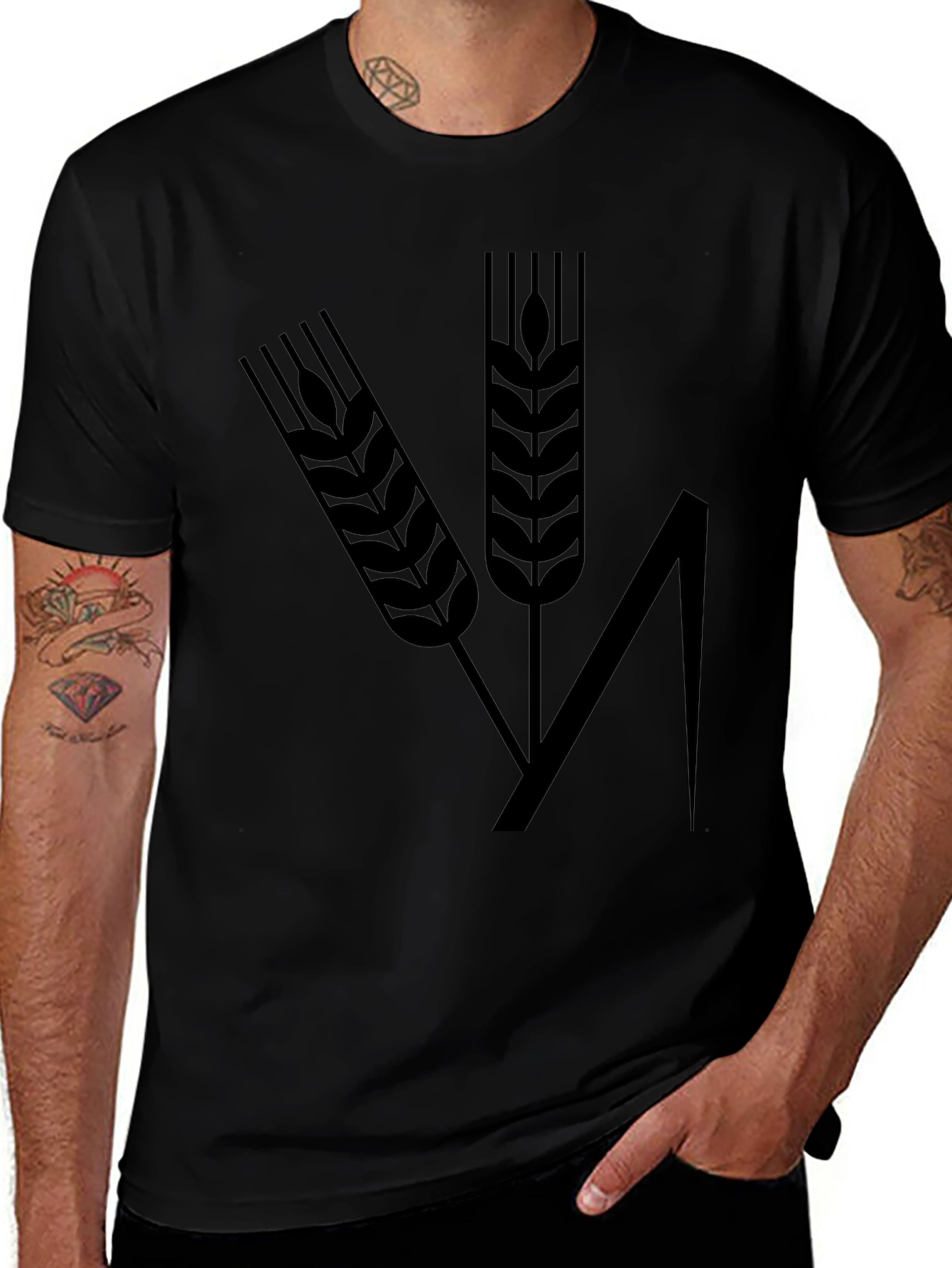Wheat Design Black T-Shirt