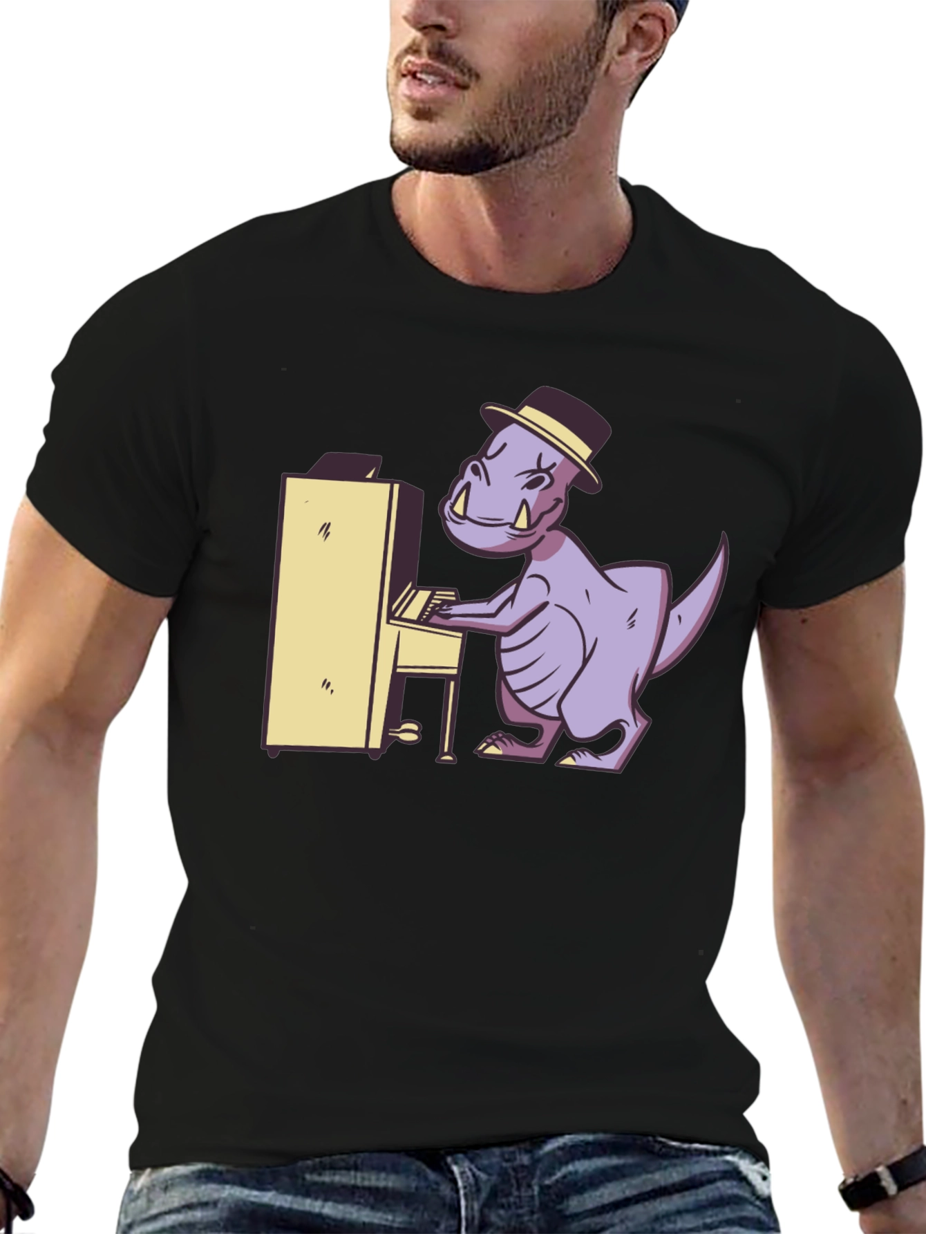 Dino Piano Player Graphic Tee