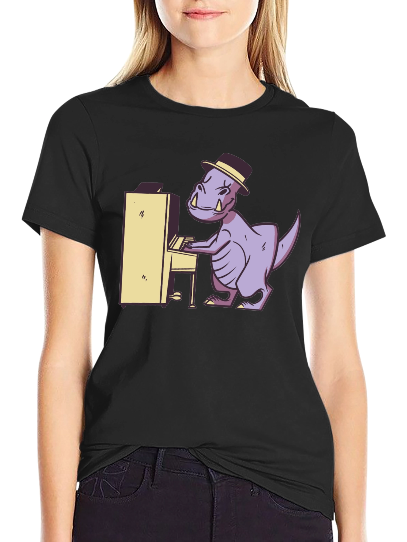 Dino Piano Player Graphic Tee