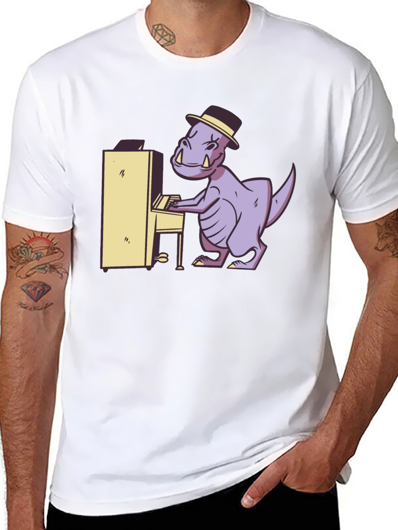 Dino Piano Player Graphic Tee