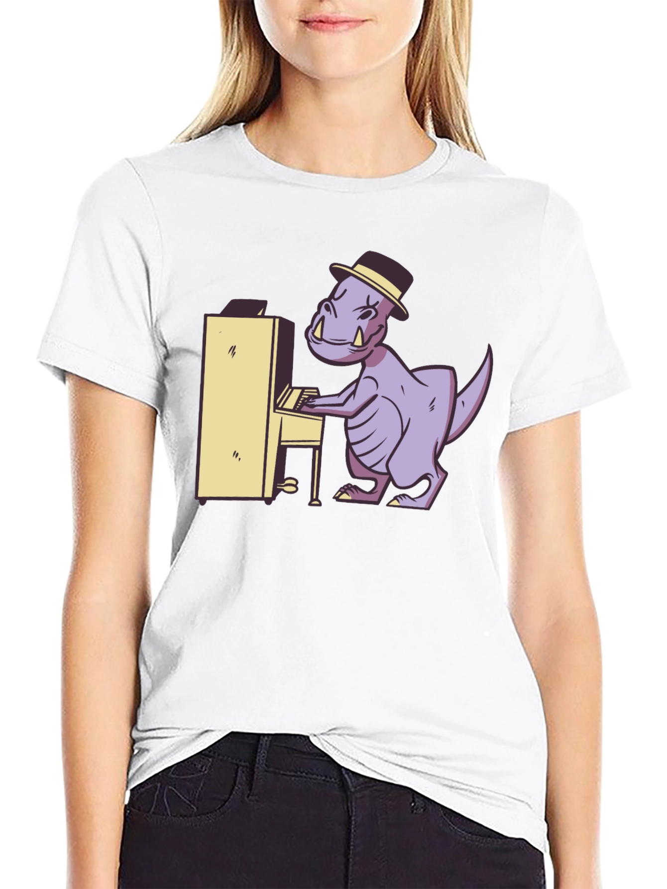 Dino Piano Player Graphic Tee