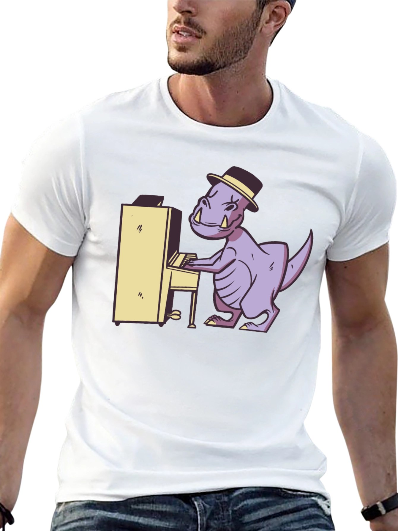 Dino Piano Player Graphic Tee