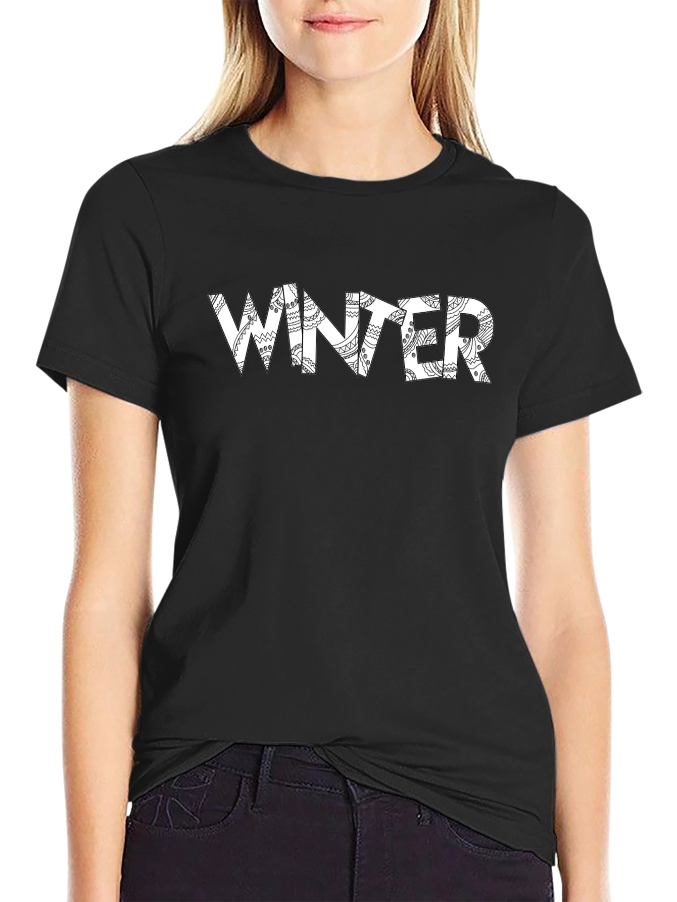 Winter Graphic Print Black T-Shirt