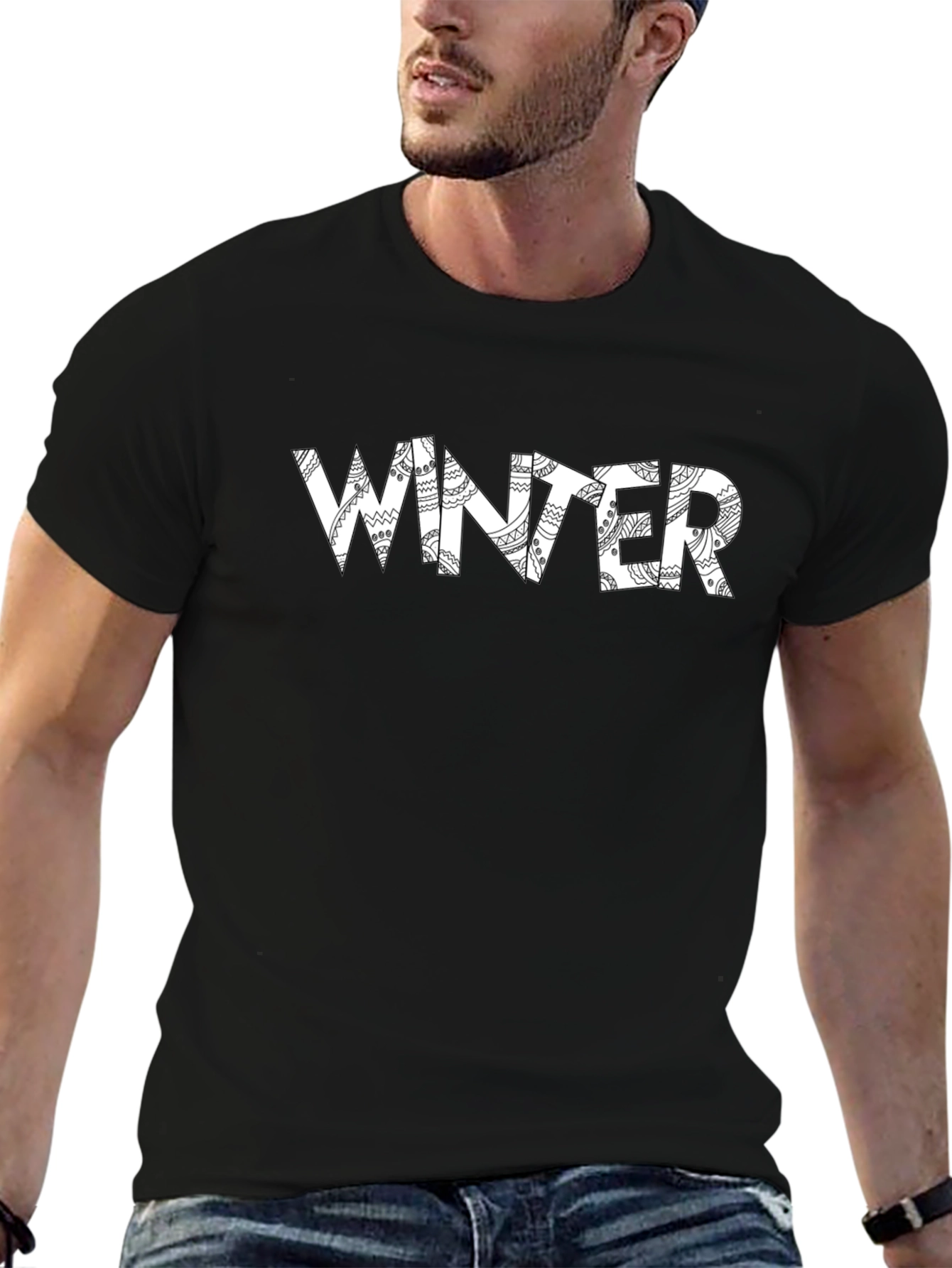 Winter Graphic Print Black T-Shirt