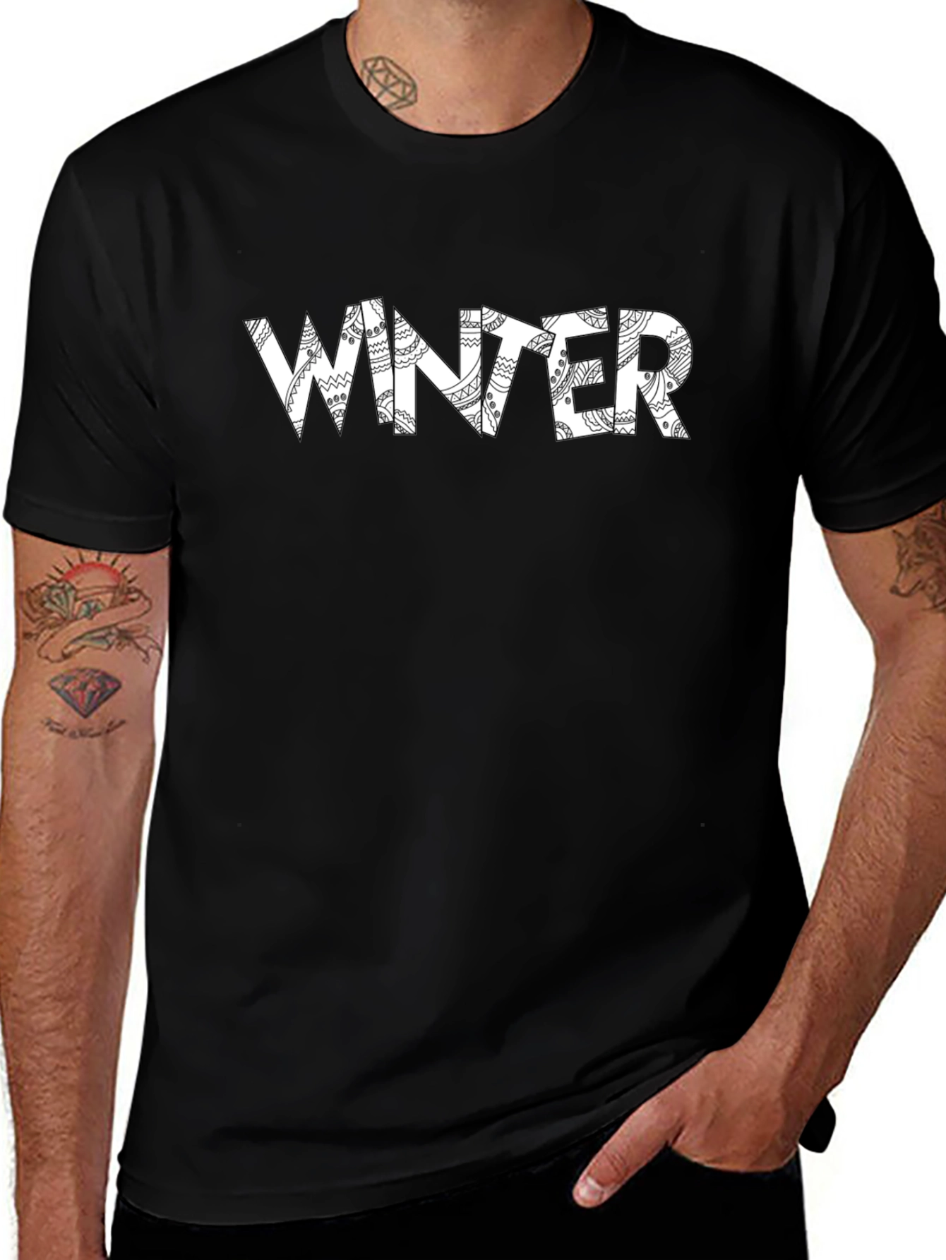 Winter Graphic Print Black T-Shirt