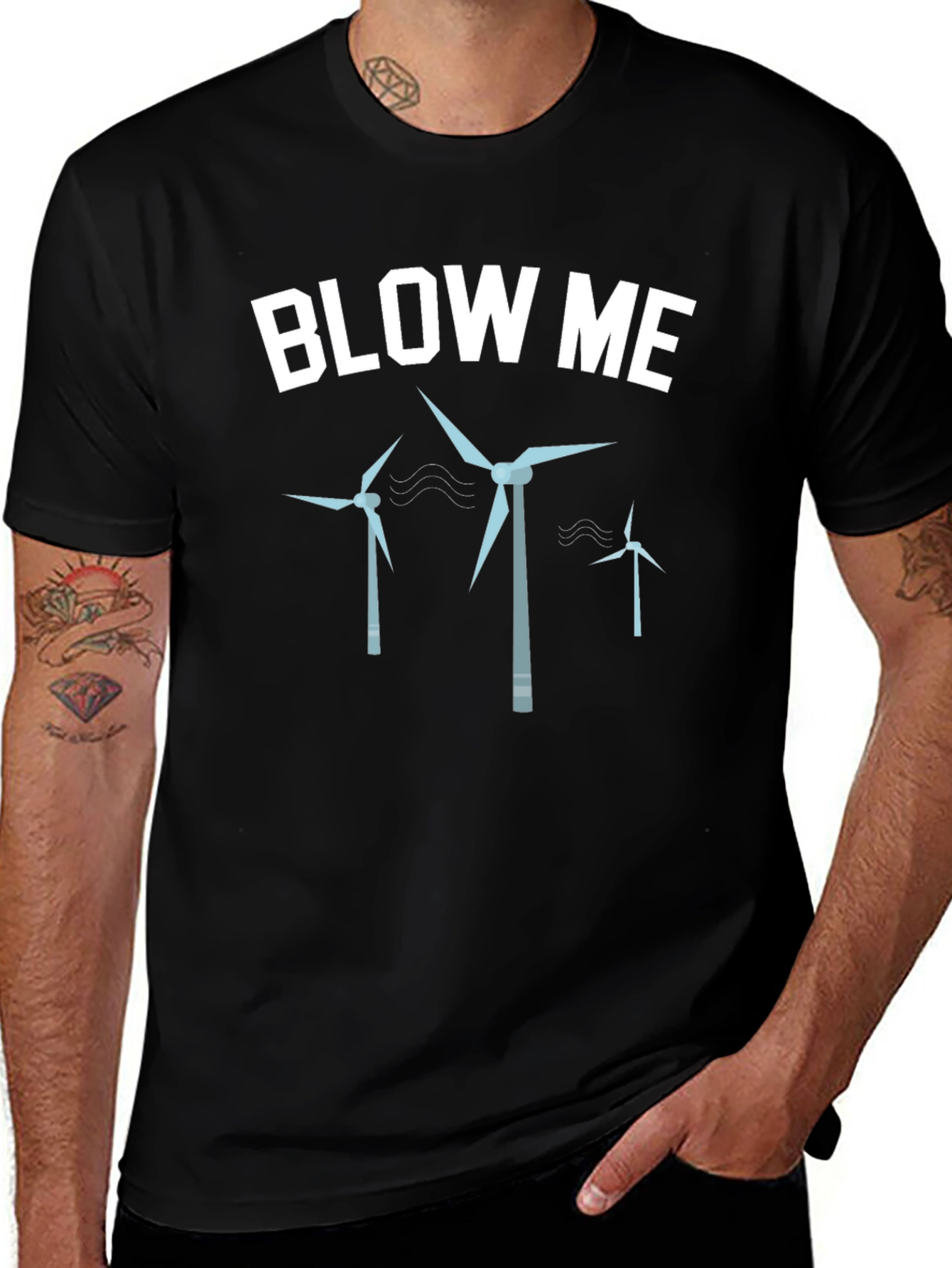 Blow Me Wind Turbines Graphic Tee - Black