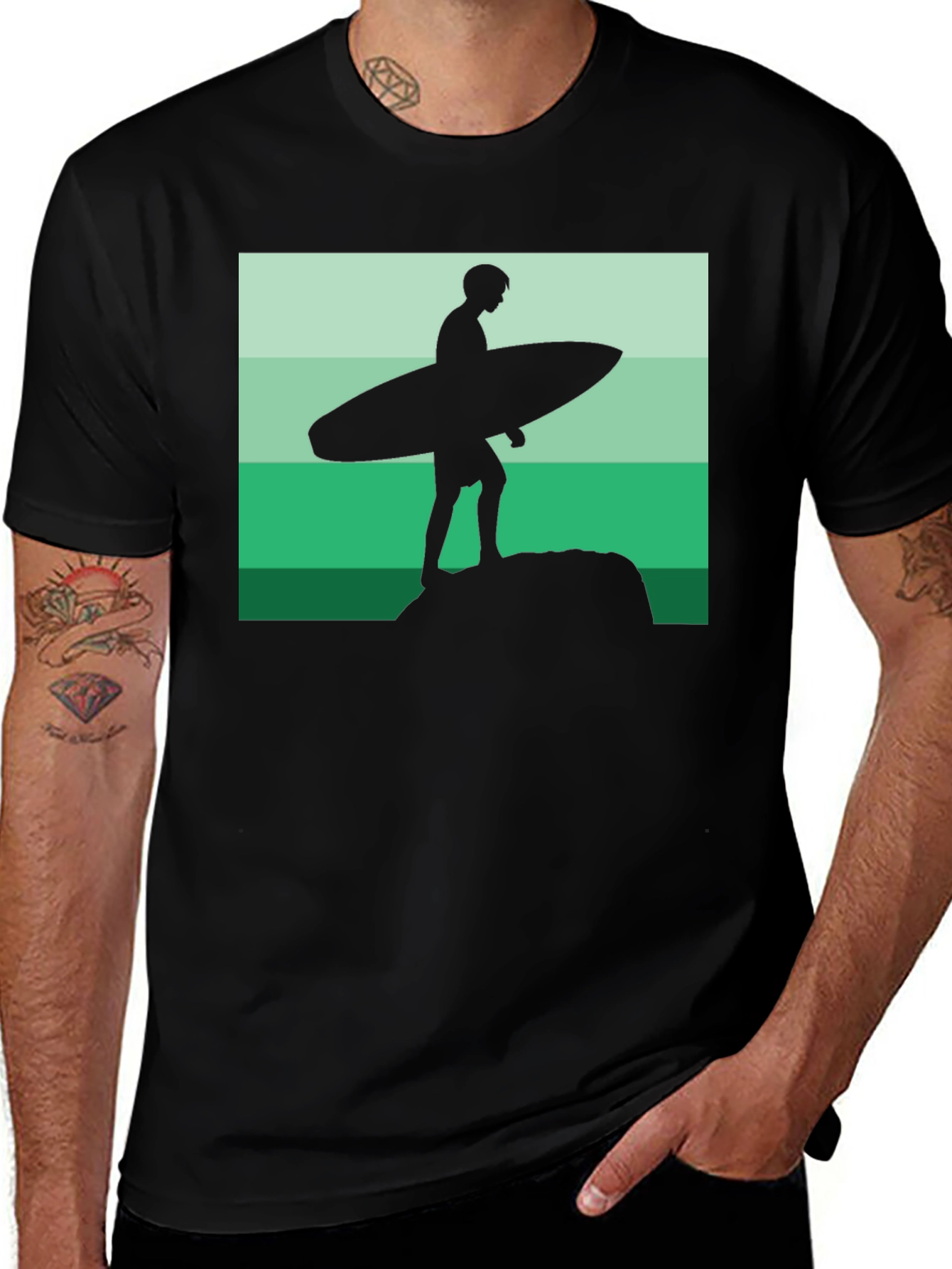Surfer Silhouette Graphic Tee - Cool Beach Vibes!