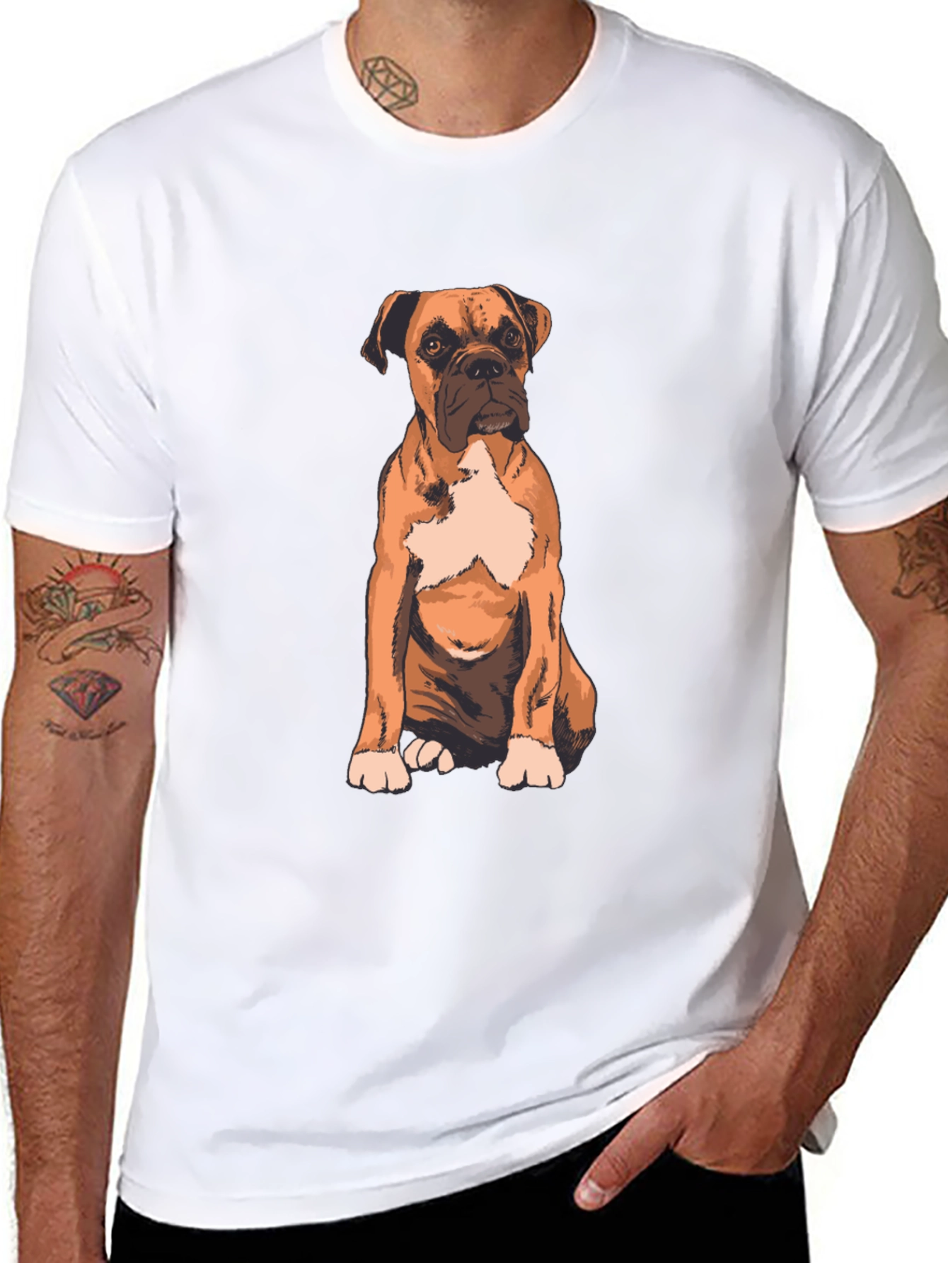 Boxer Dog Graphic Print T-Shirt - Casual Wear