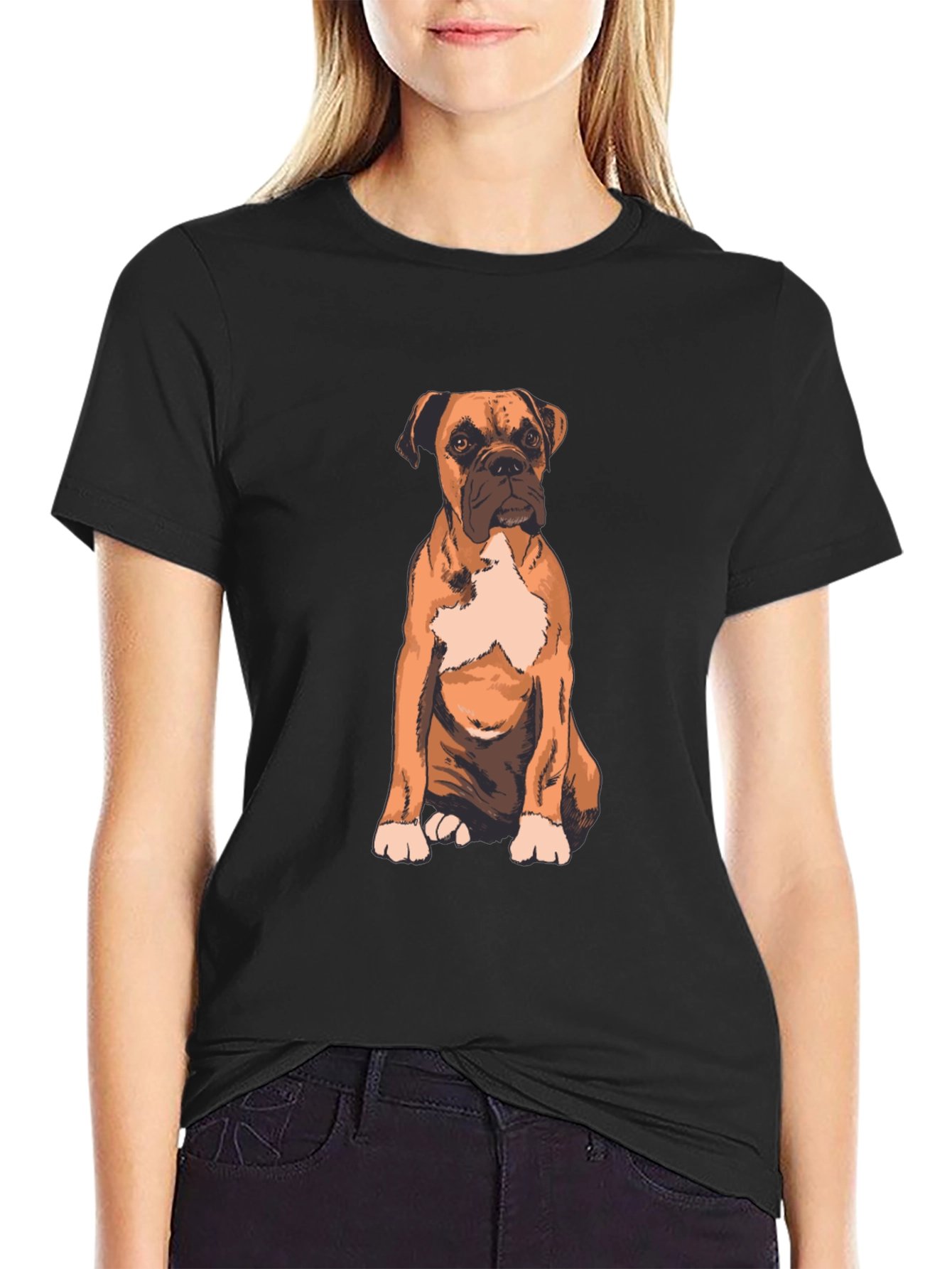 Boxer Dog Graphic Print T-Shirt - Casual Wear