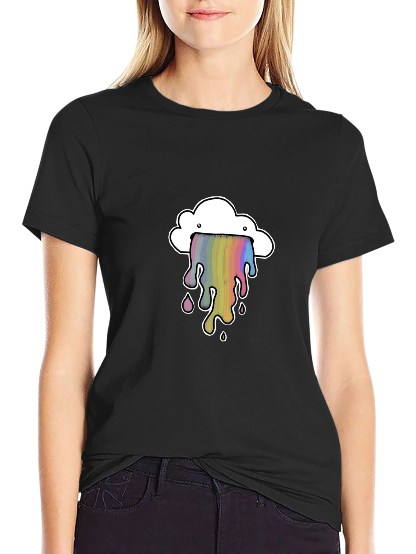 Cloud Rainbow Graphic Black T-Shirt