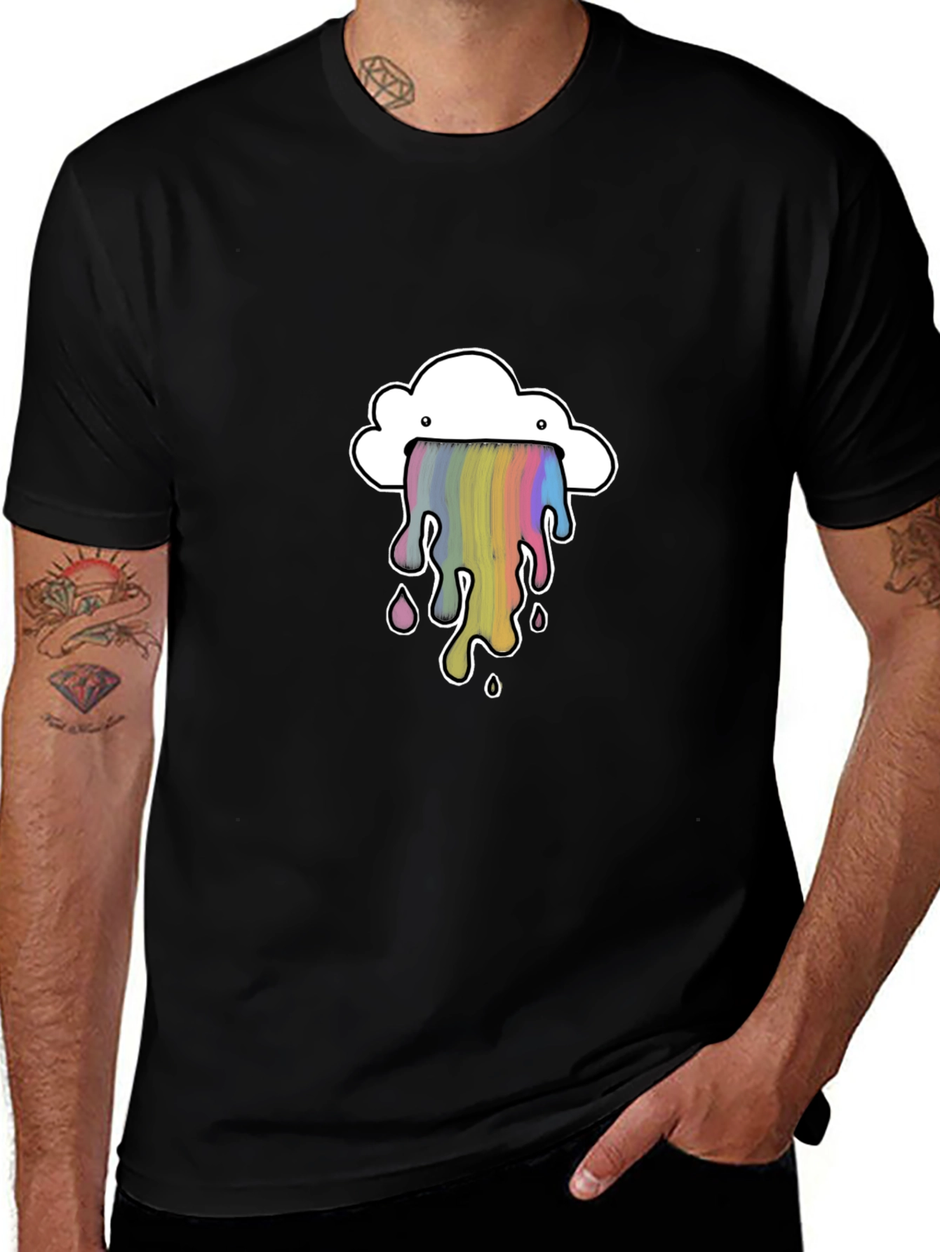 Cloud Rainbow Graphic Black T-Shirt
