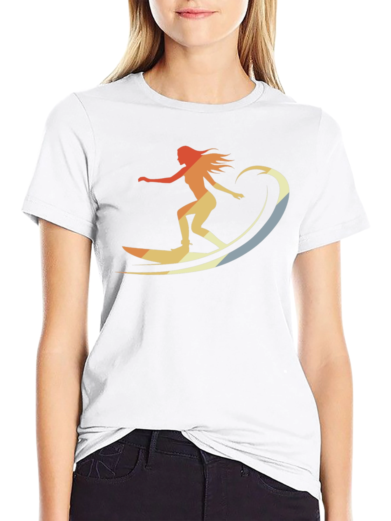 Retro Surfer Girl Graphic Tee - Black