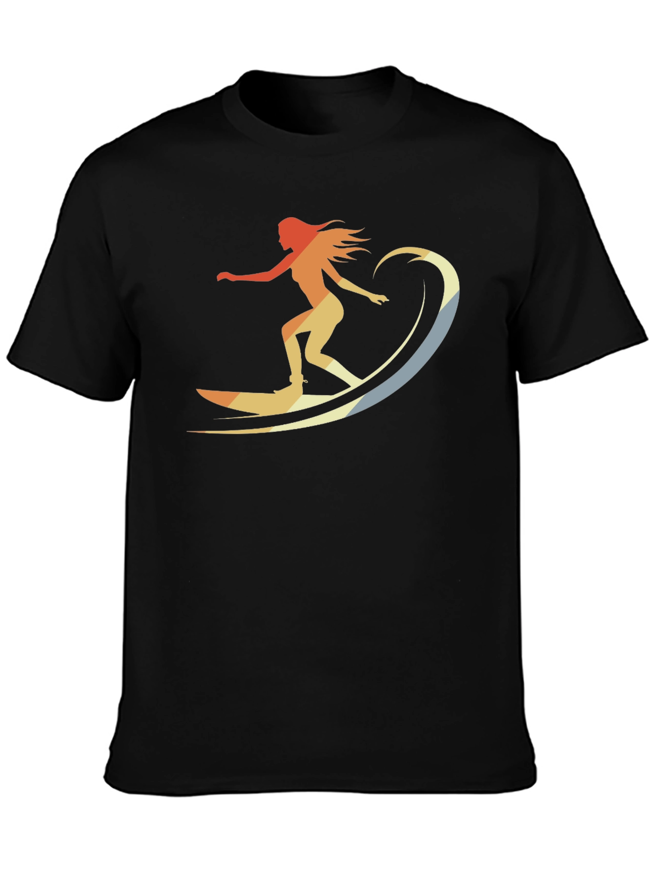 Retro Surfer Girl Graphic Tee - Black