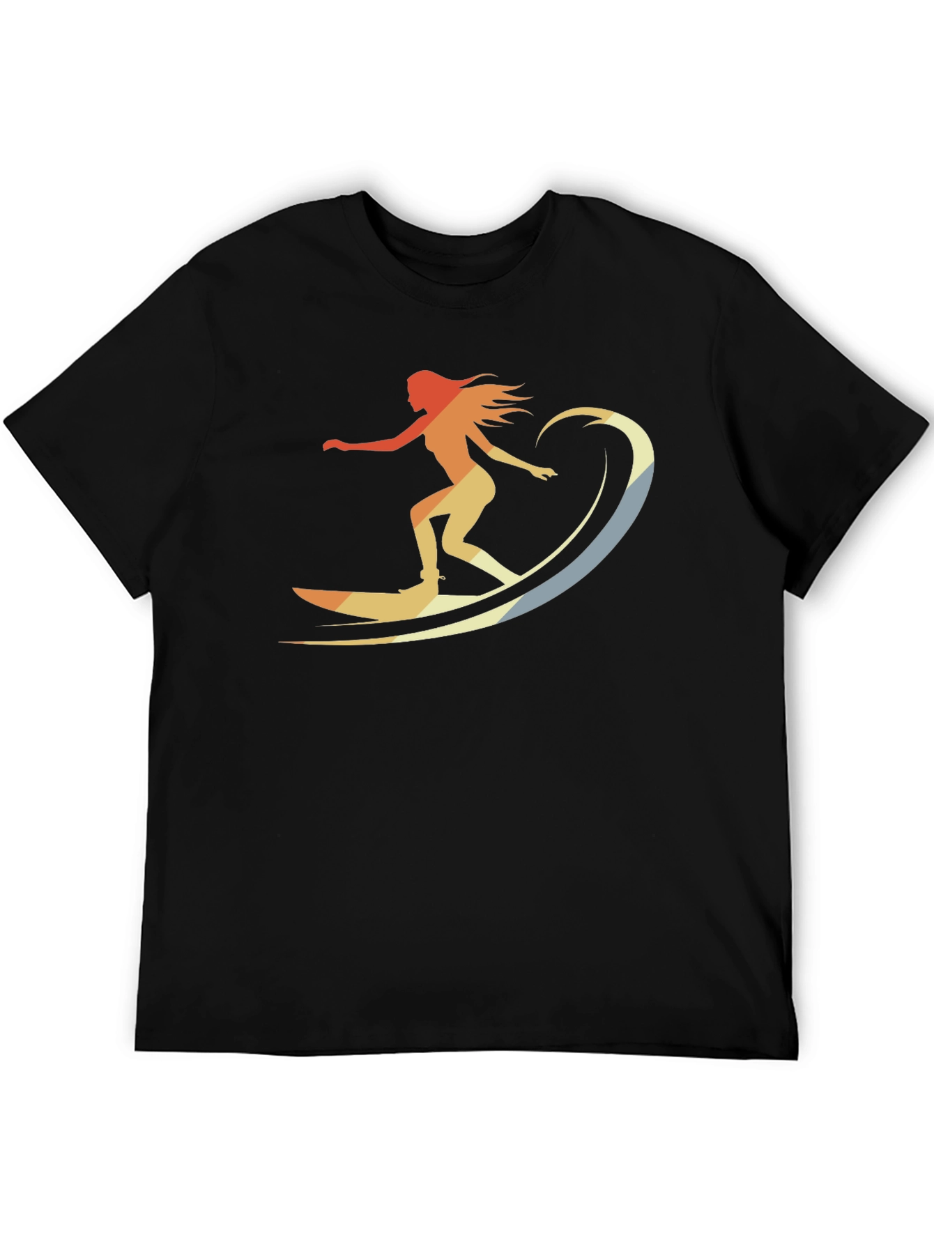 Retro Surfer Girl Graphic Tee - Black
