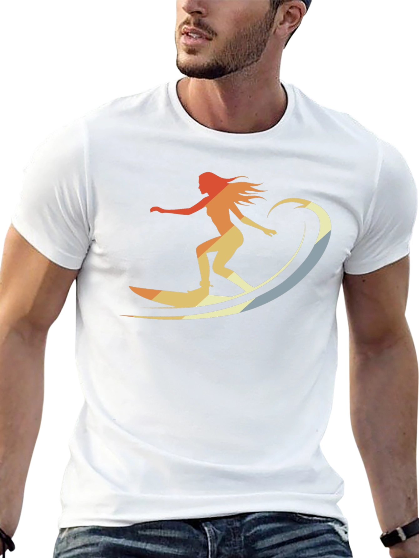Retro Surfer Girl Graphic Tee - Black