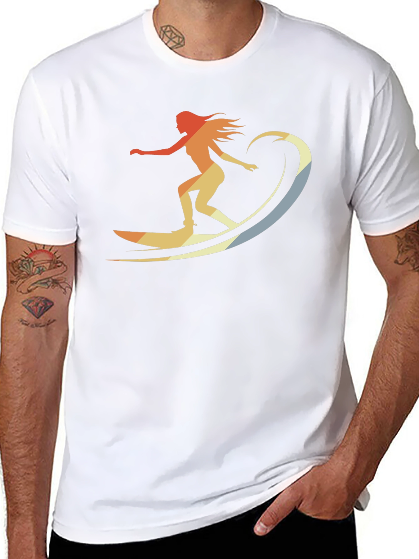 Retro Surfer Girl Graphic Tee - Black