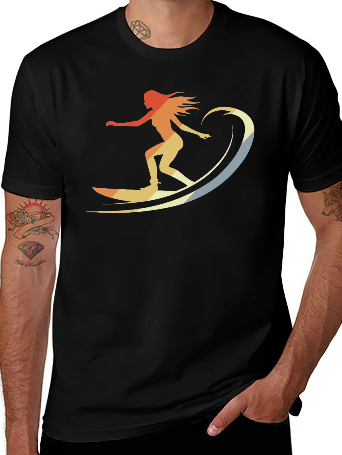 Retro Surfer Girl Graphic Tee - Black