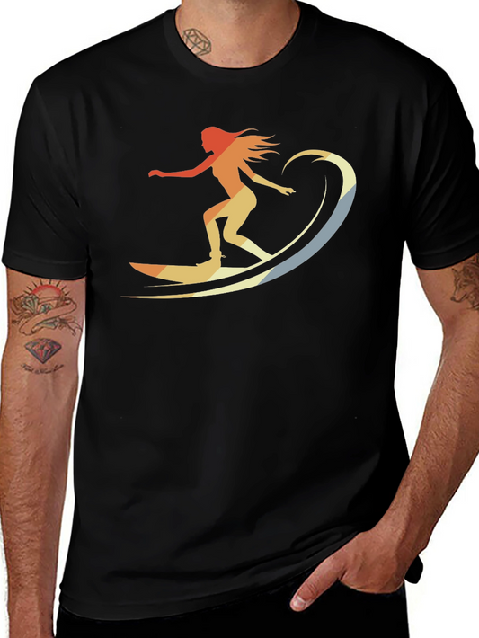 Retro Surfer Girl Graphic Tee - Black