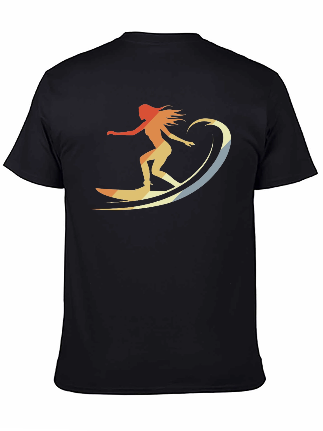 Retro Surfer Girl Graphic Tee - Black