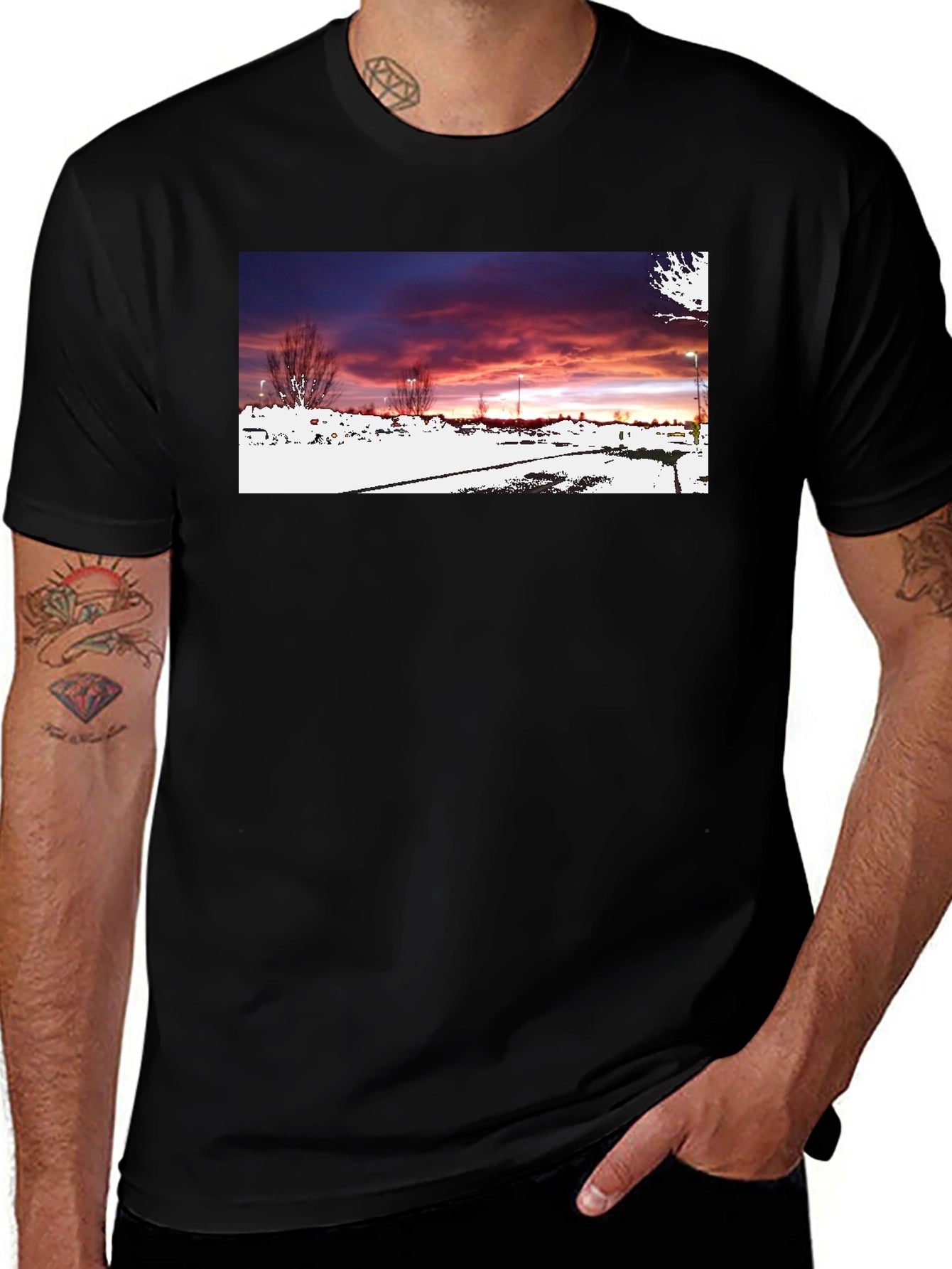 Black Graphic T-Shirt - Sunset Landscape Design