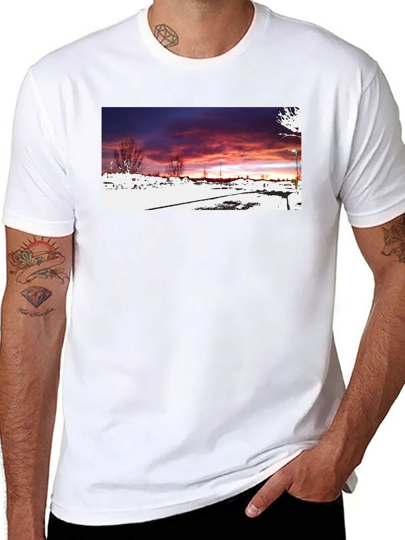 Black Graphic T-Shirt - Sunset Landscape Design