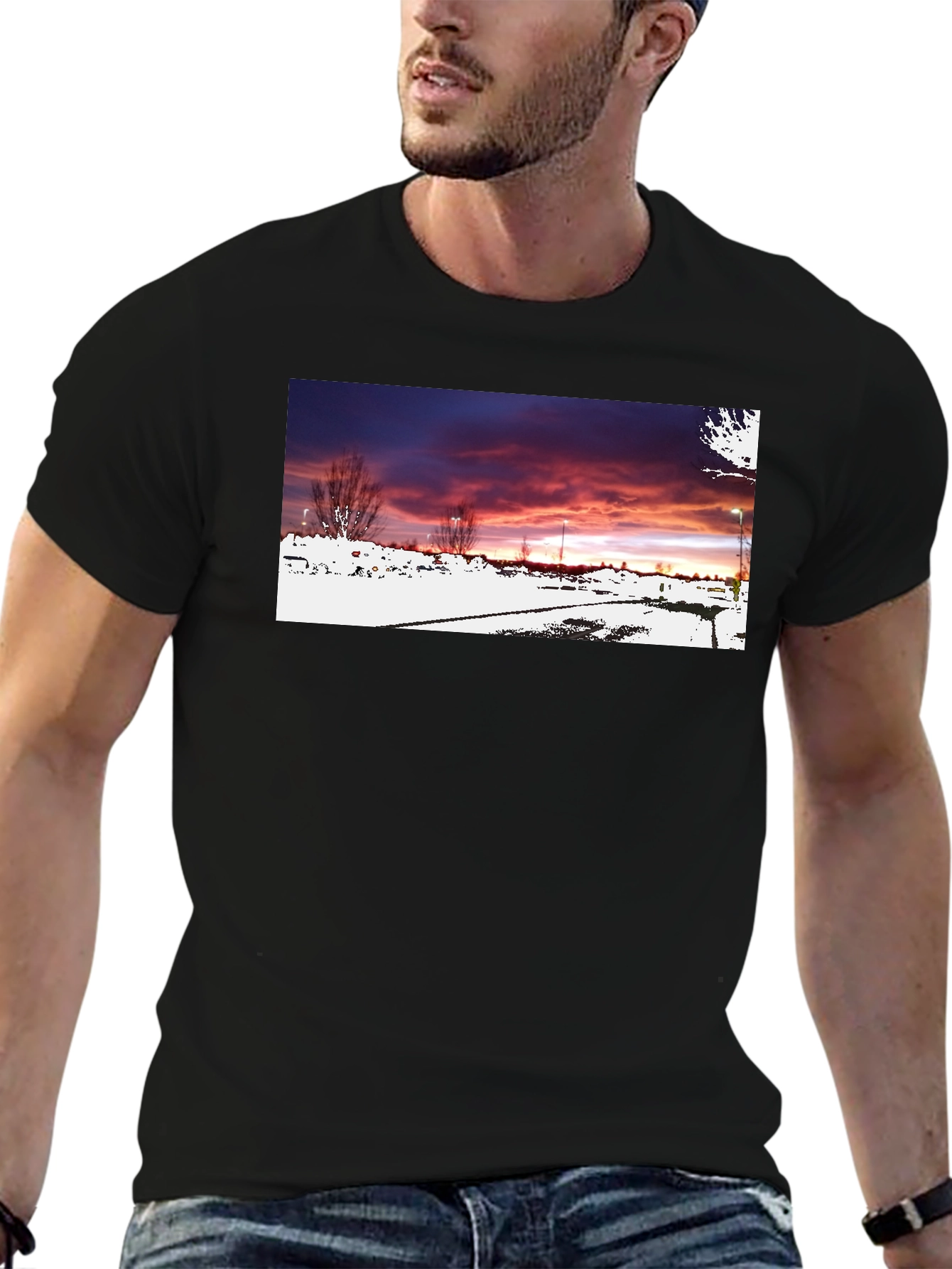 Black Graphic T-Shirt - Sunset Landscape Design