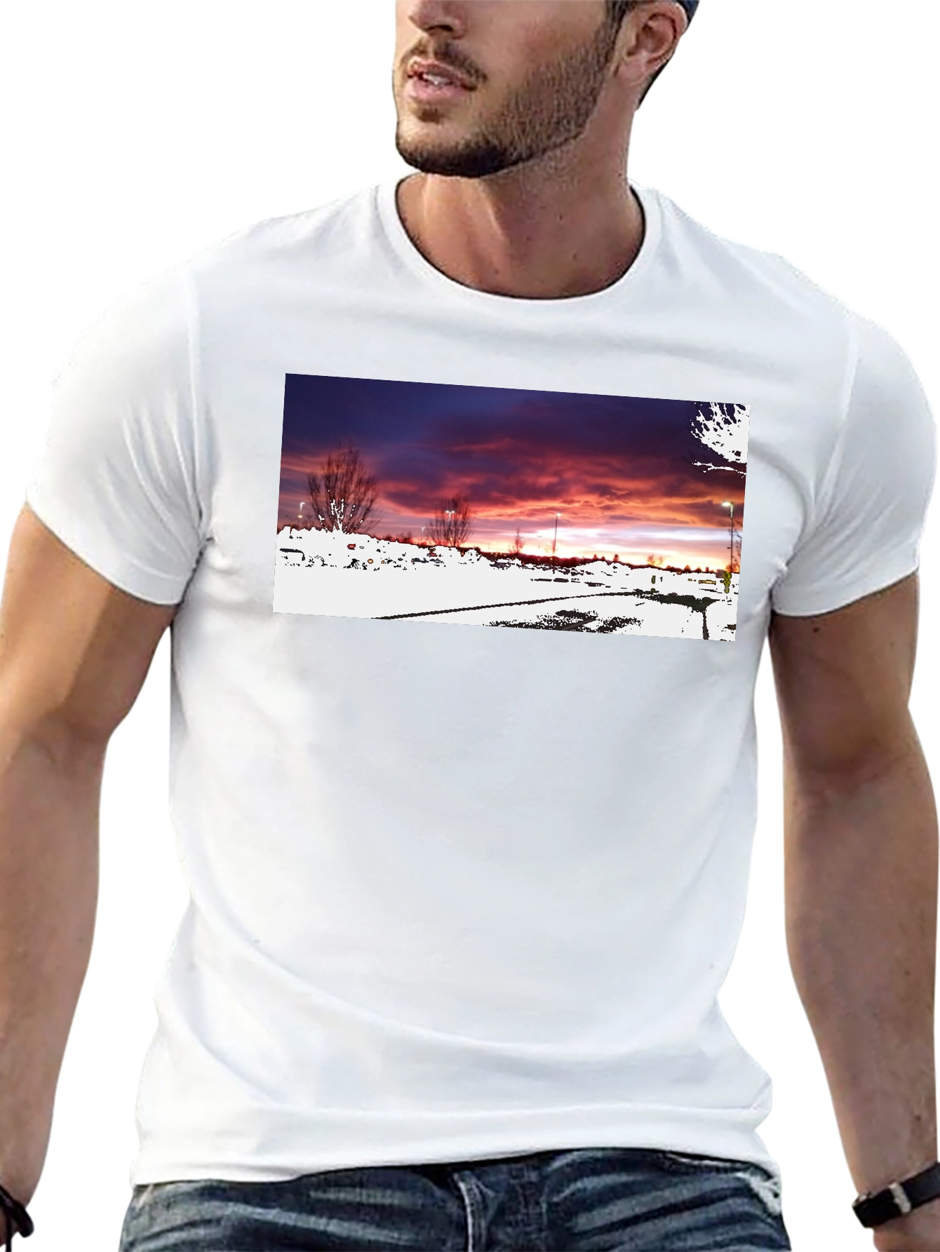 Black Graphic T-Shirt - Sunset Landscape Design