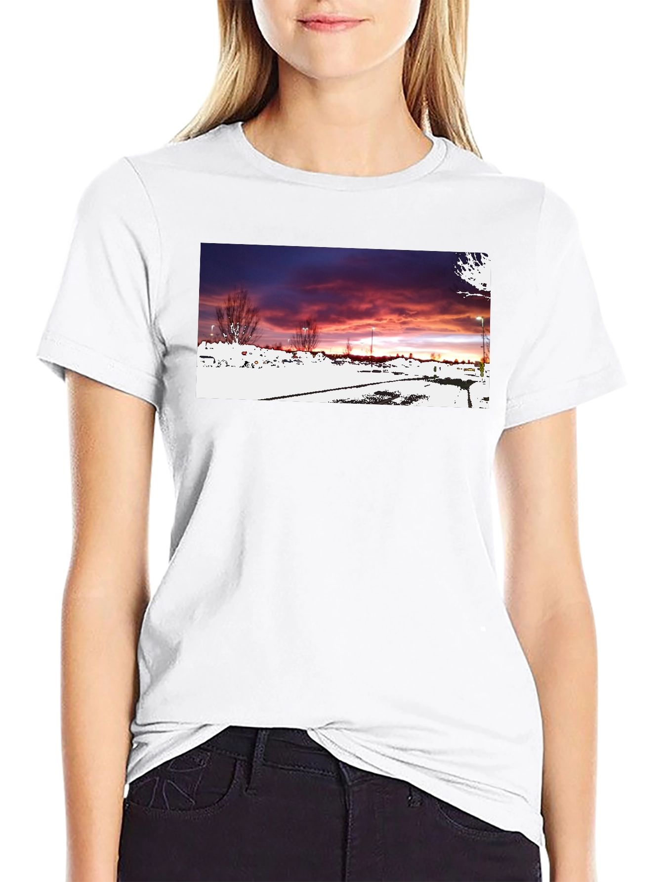 Black Graphic T-Shirt - Sunset Landscape Design