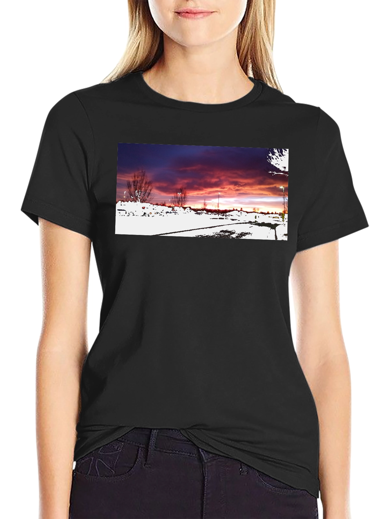 Black Graphic T-Shirt - Sunset Landscape Design