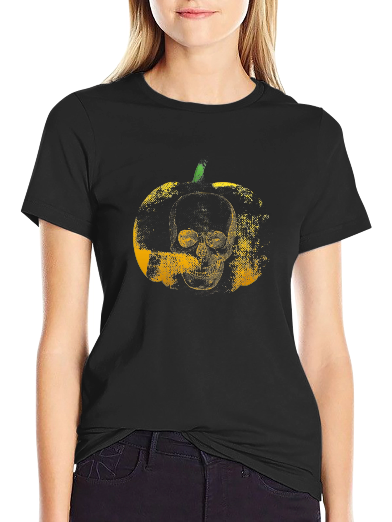 Skull Pumpkin Graphic Black T-Shirt