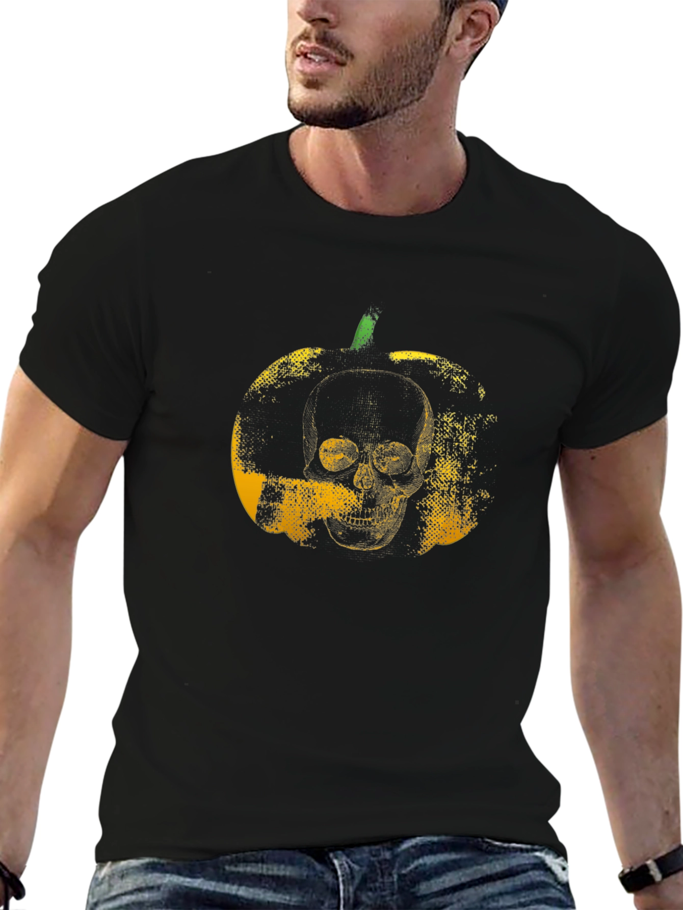 Skull Pumpkin Graphic Black T-Shirt