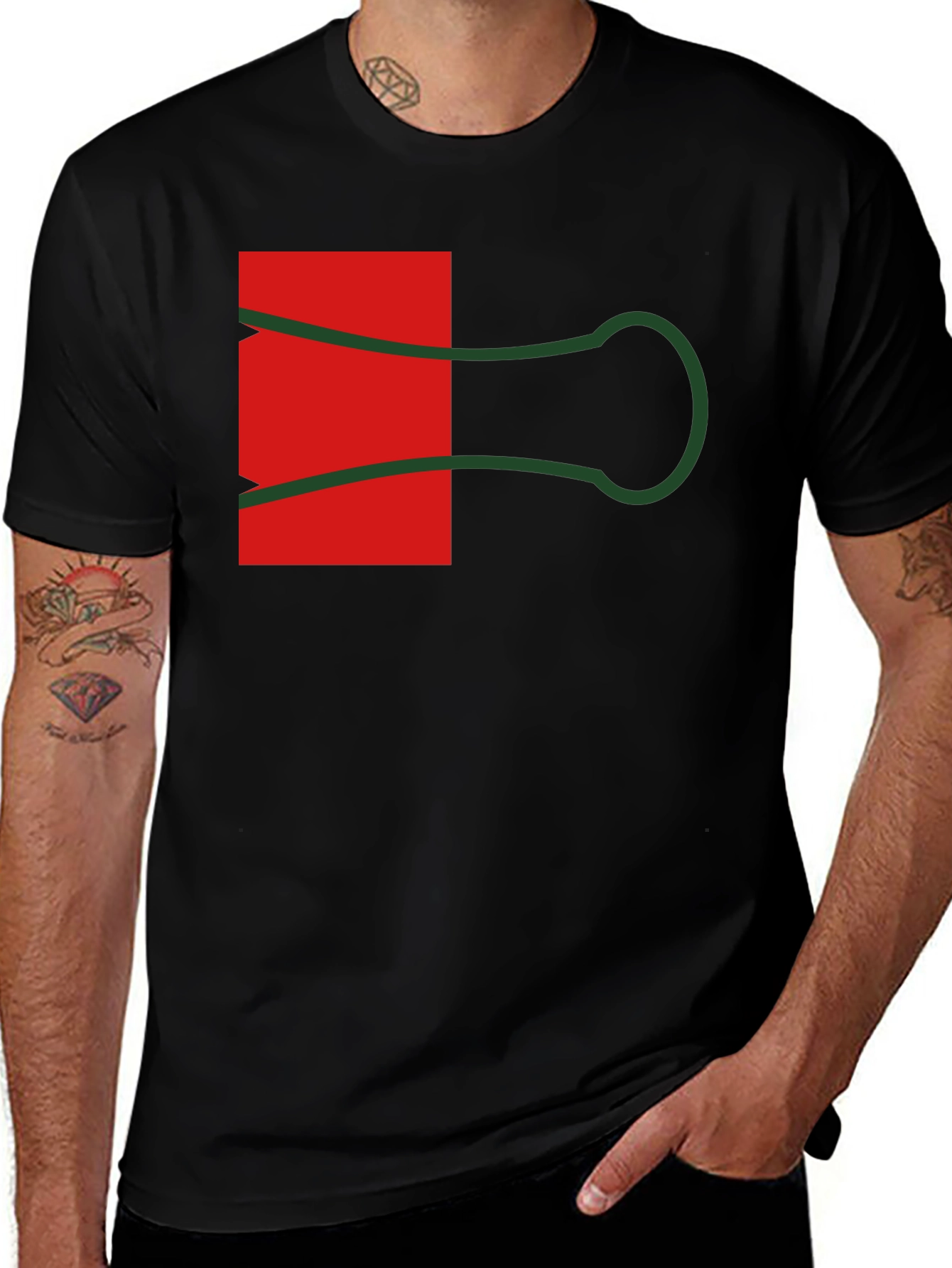Abstract Paper Clip Graphic Tee - Black