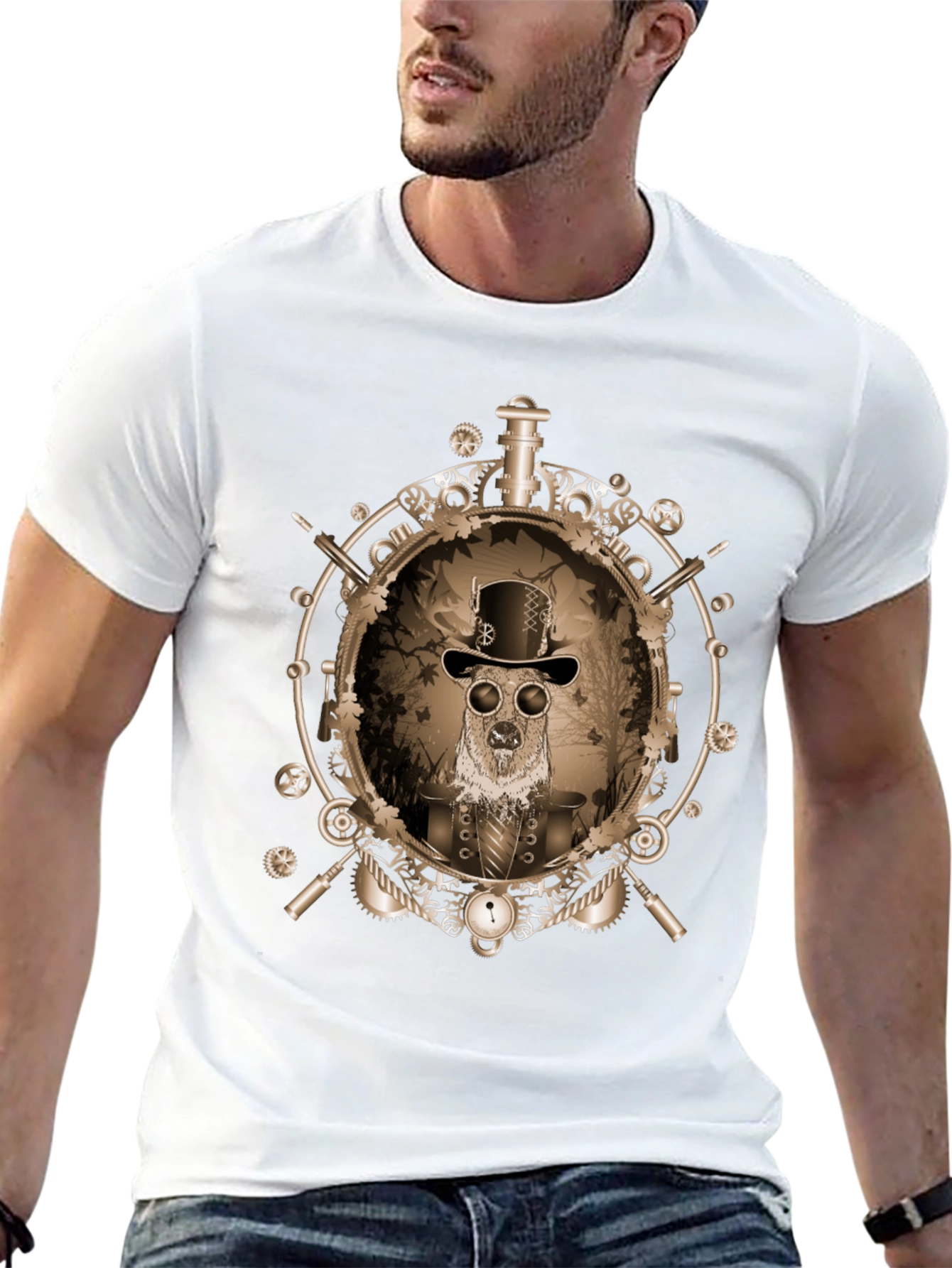Steampunk Dog Graphic Tee - Unique Design