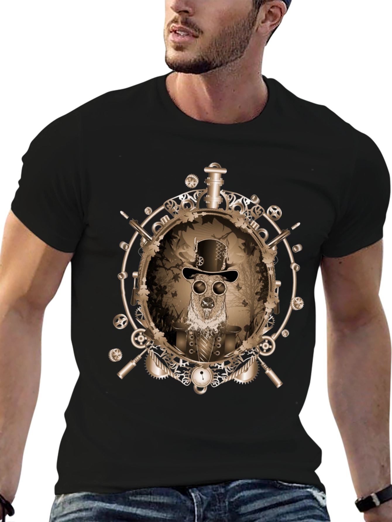 Steampunk Dog Graphic Tee - Unique Design
