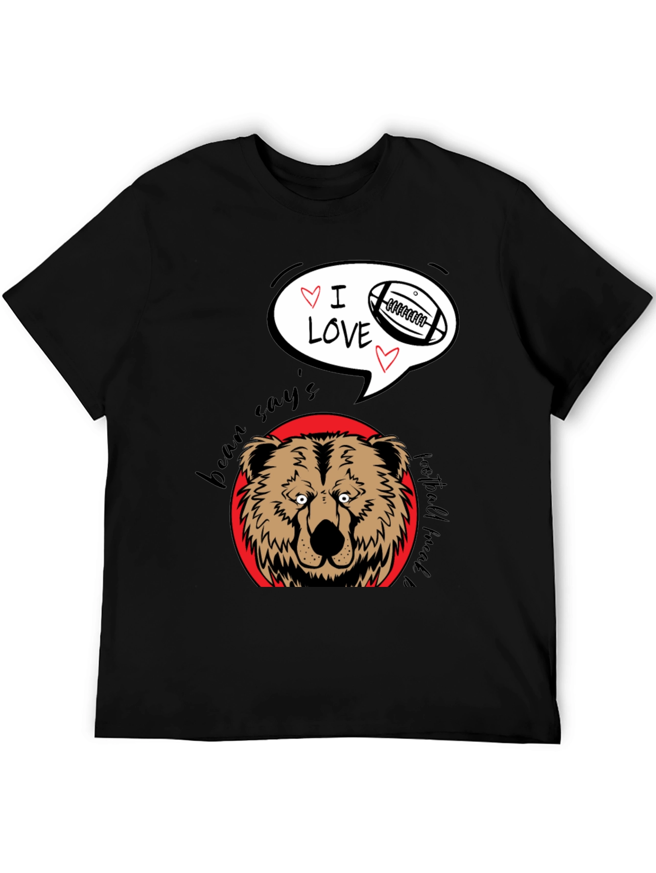 Bear Says I Love Football Black Graphic Tee