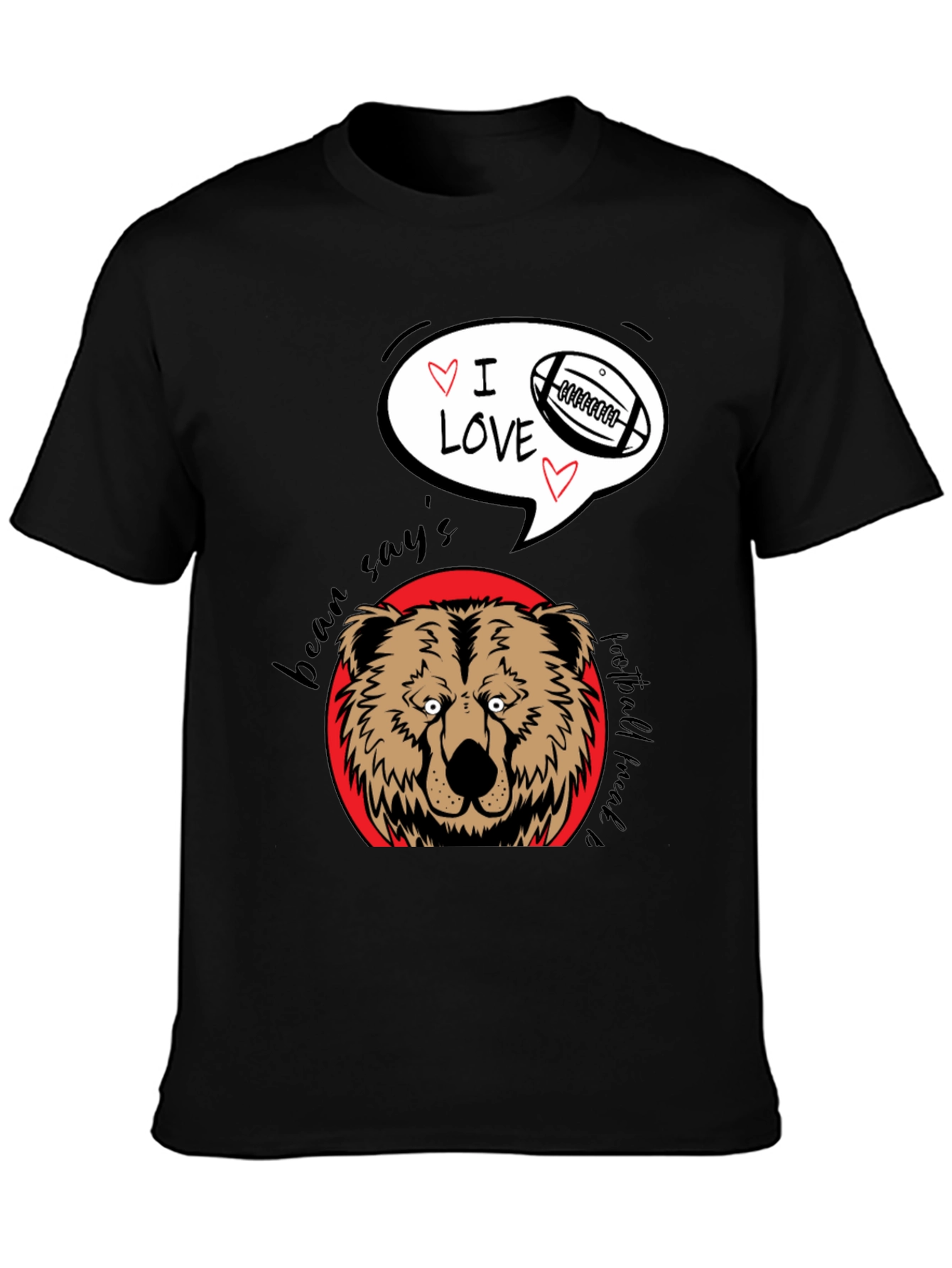 Bear Says I Love Football Black Graphic Tee
