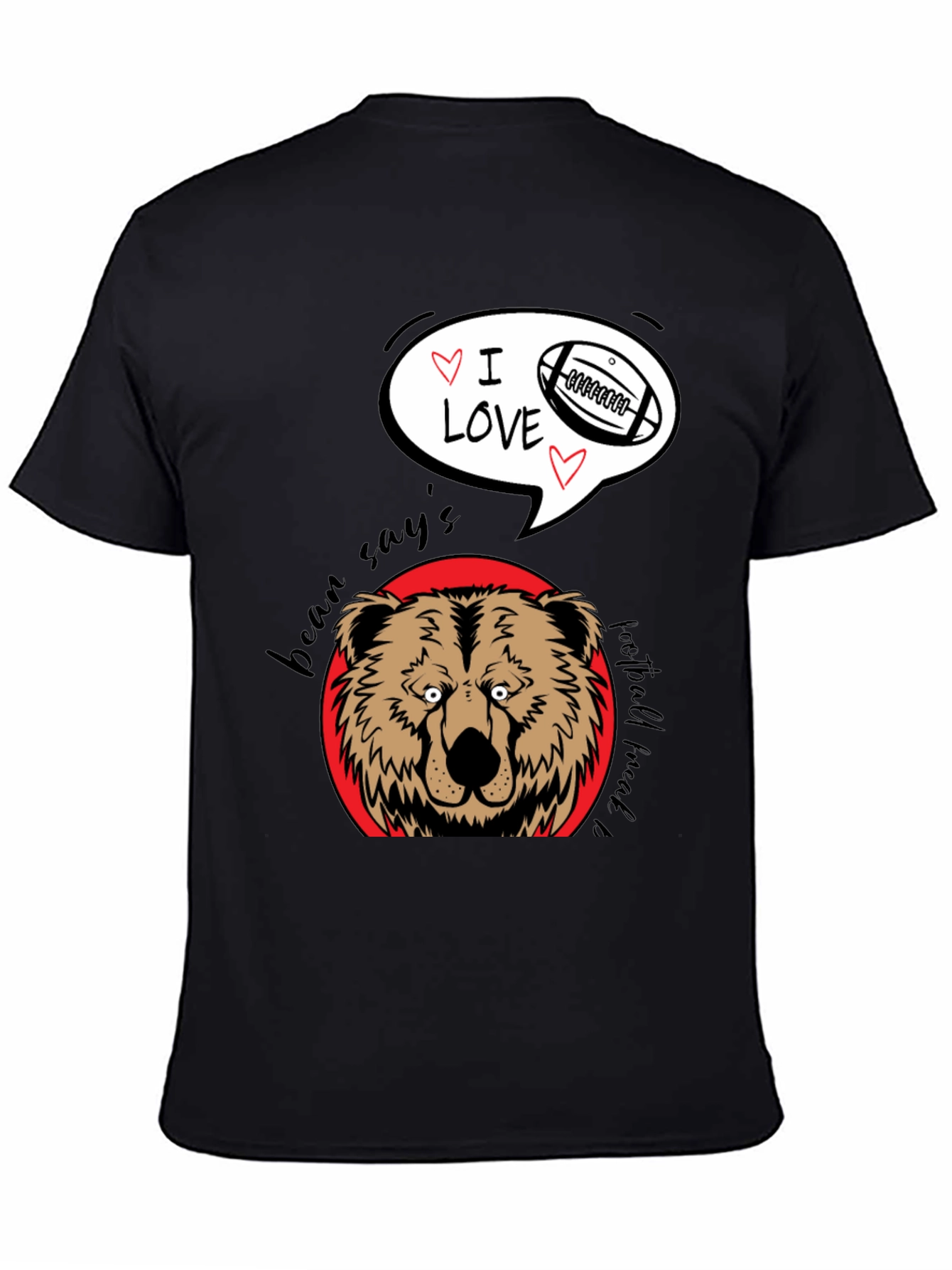 Bear Says I Love Football Black Graphic Tee