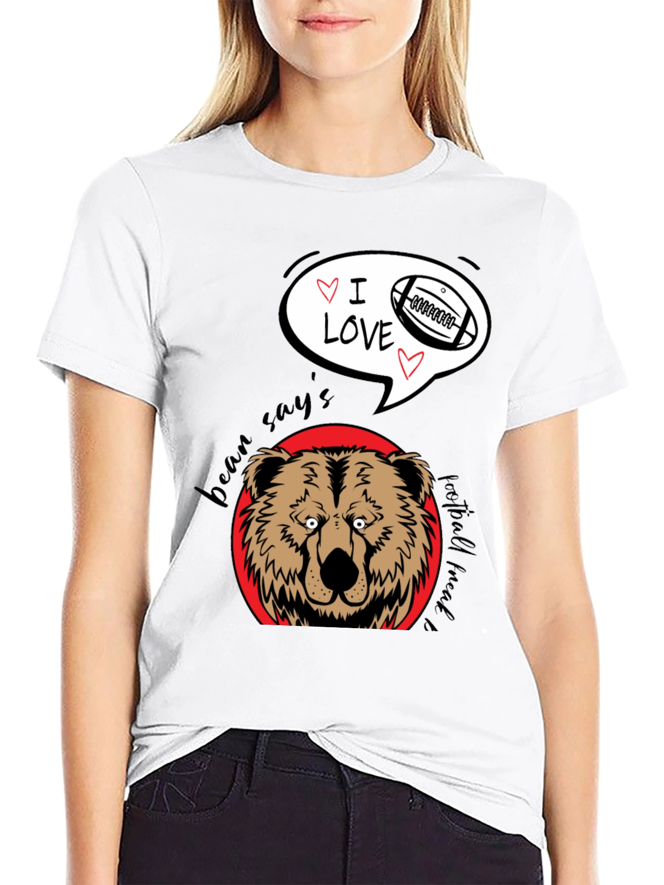 Bear Says I Love Football Black Graphic Tee