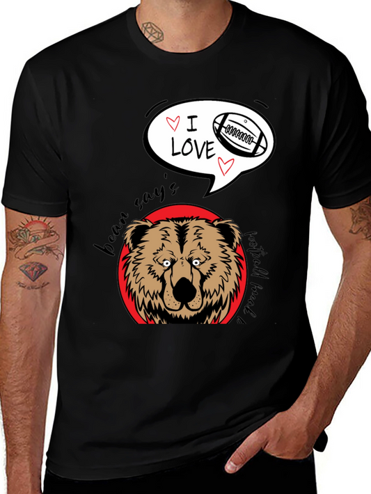 Bear Says I Love Football Black Graphic Tee