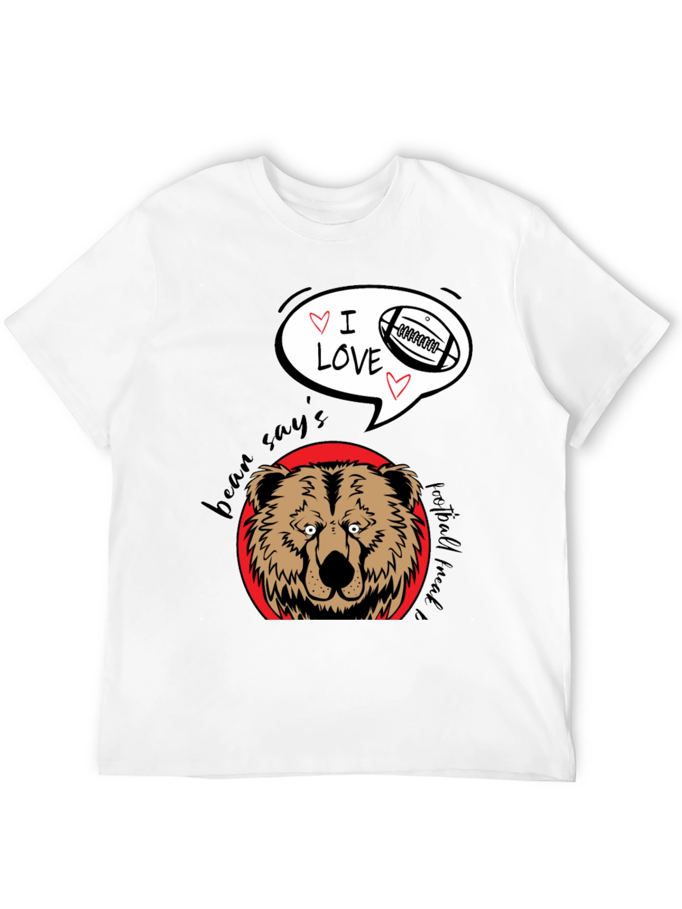 Bear Says I Love Football Black Graphic Tee