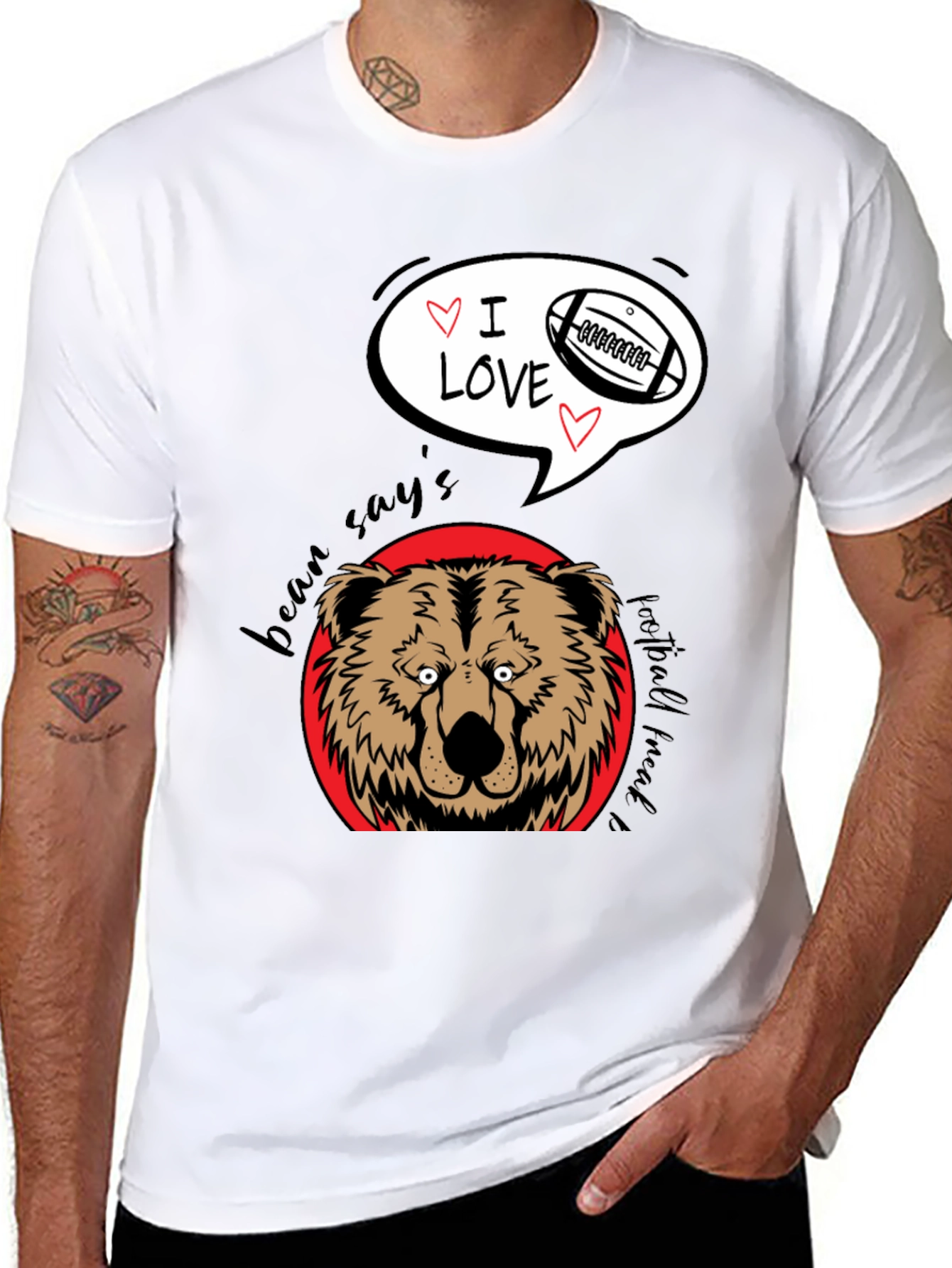Bear Says I Love Football Black Graphic Tee